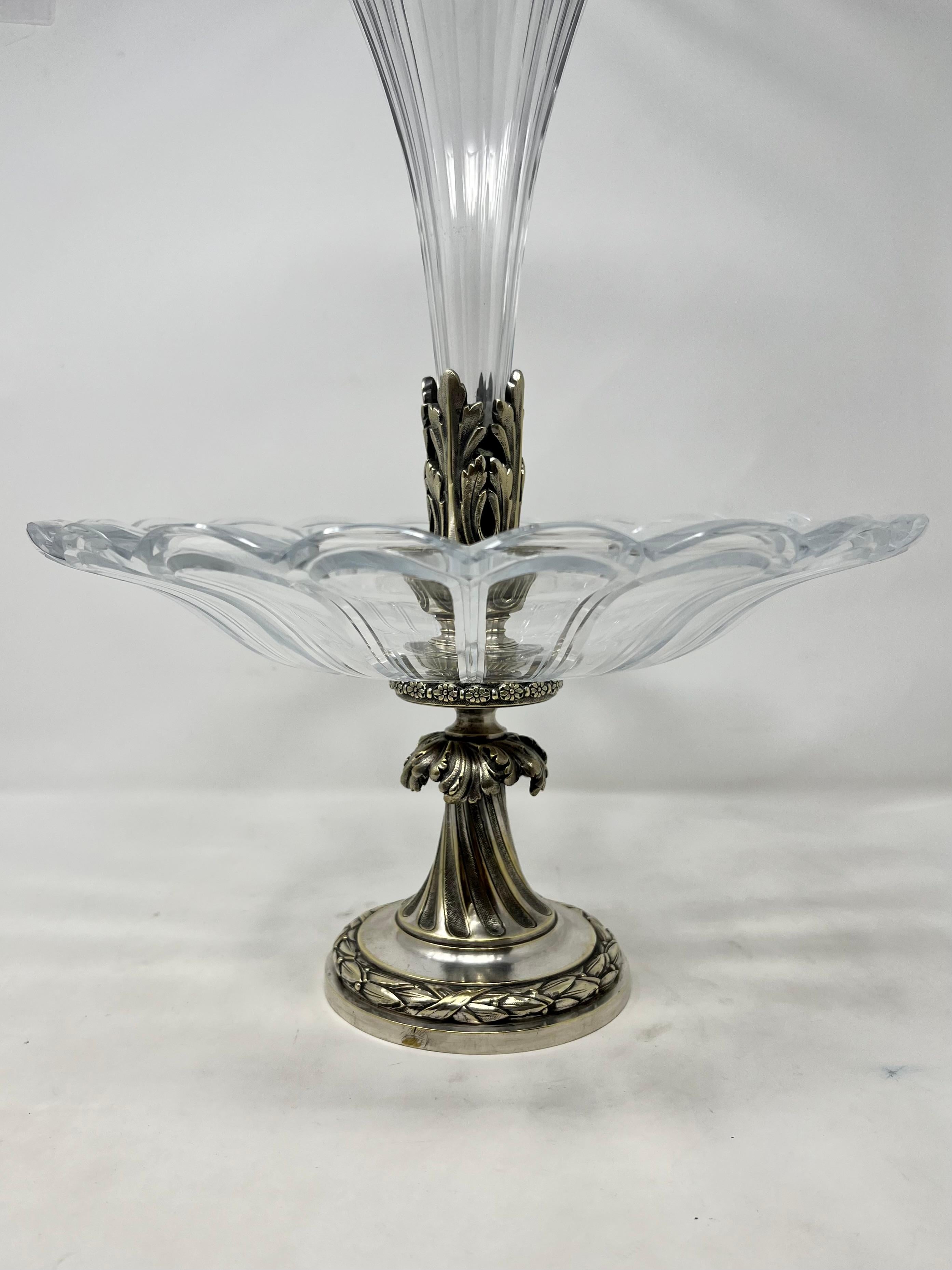Antique French Silver on Bronze Baccarat Epergne circa 1865-75.