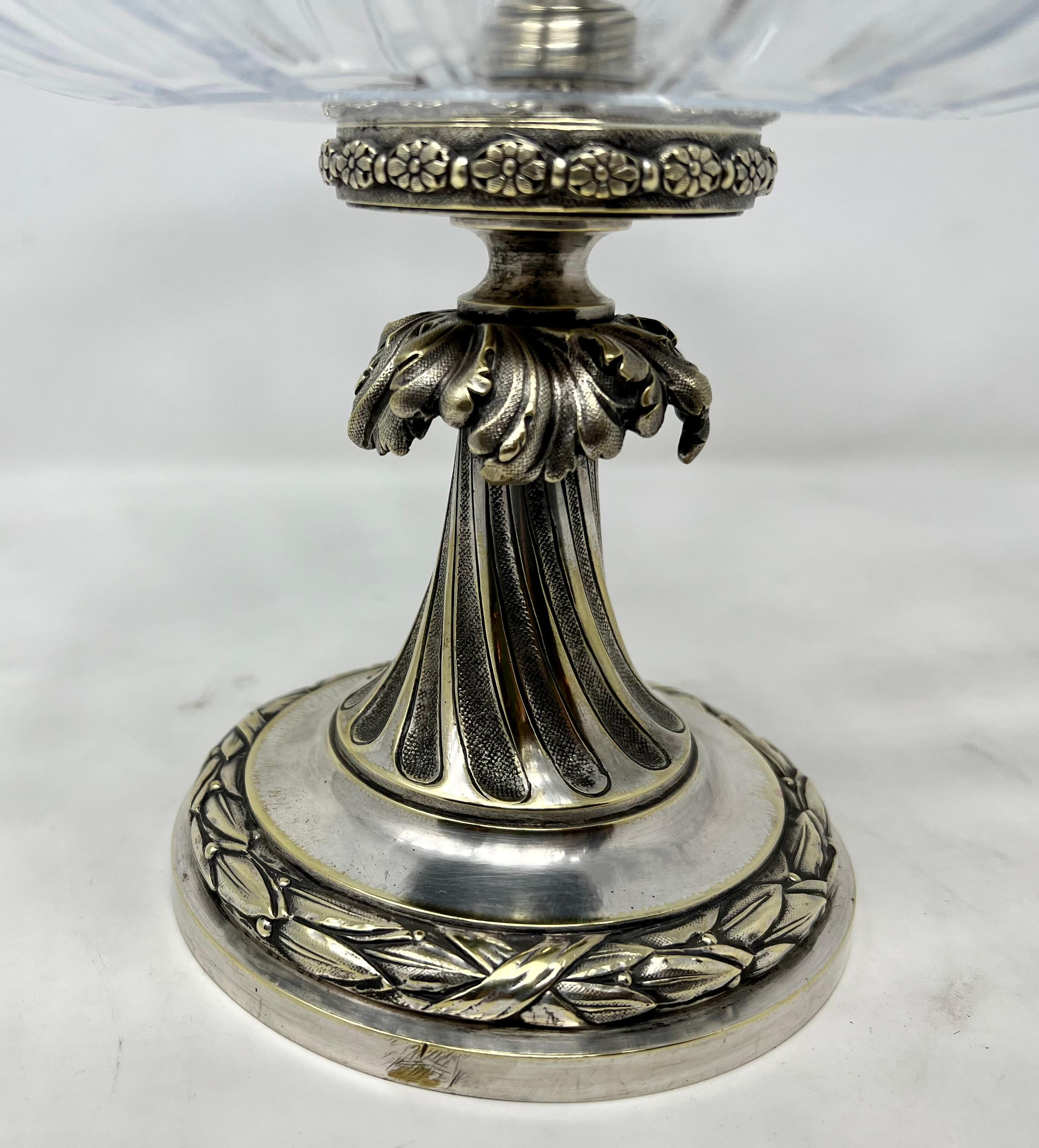 Silvered Antique French Silver on Bronze Baccarat Epergne circa 1865-75 For Sale