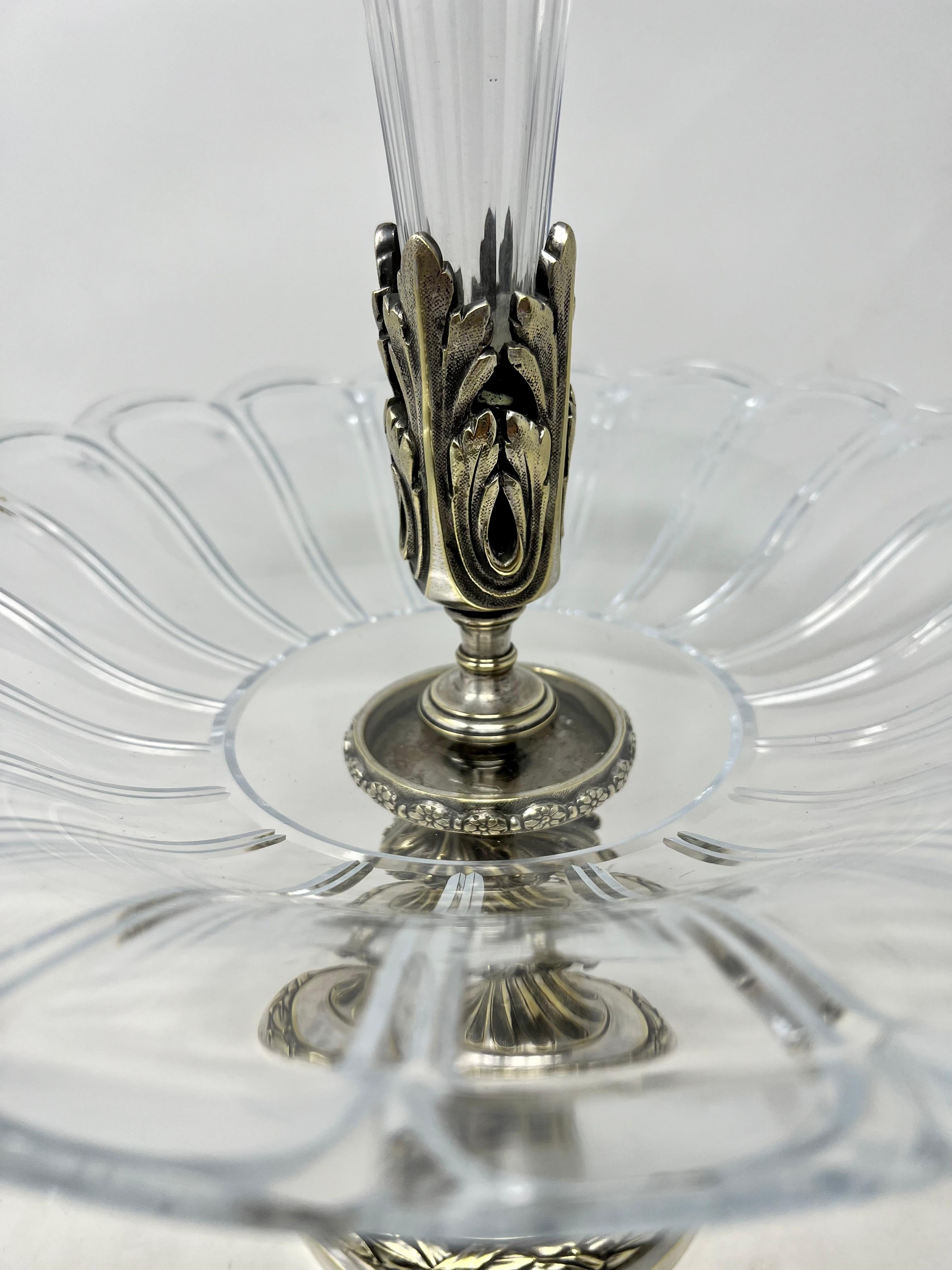 Antique French Silver on Bronze Baccarat Epergne circa 1865-75 In Good Condition For Sale In New Orleans, LA