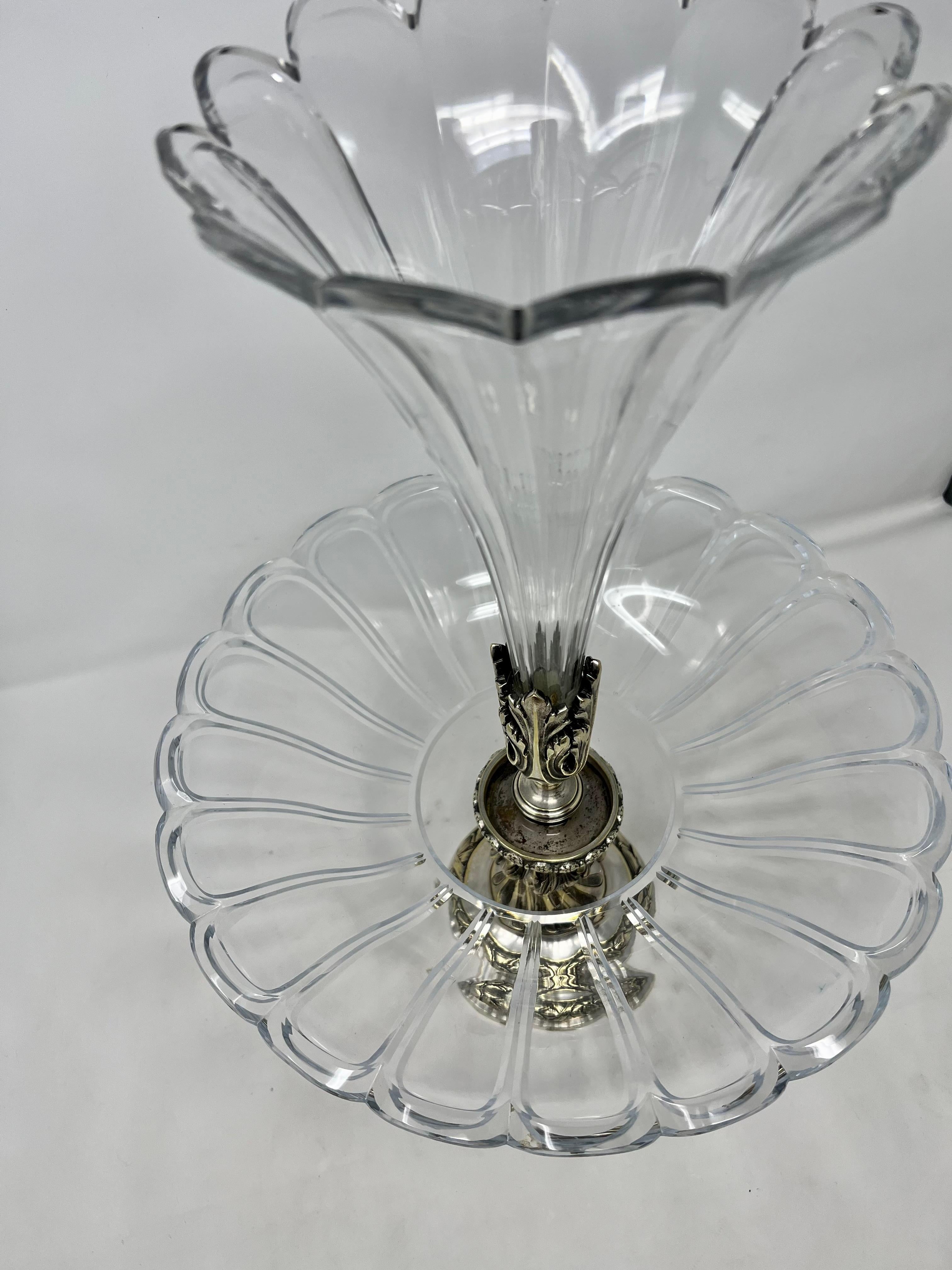 19th Century Antique French Silver on Bronze Baccarat Epergne circa 1865-75 For Sale