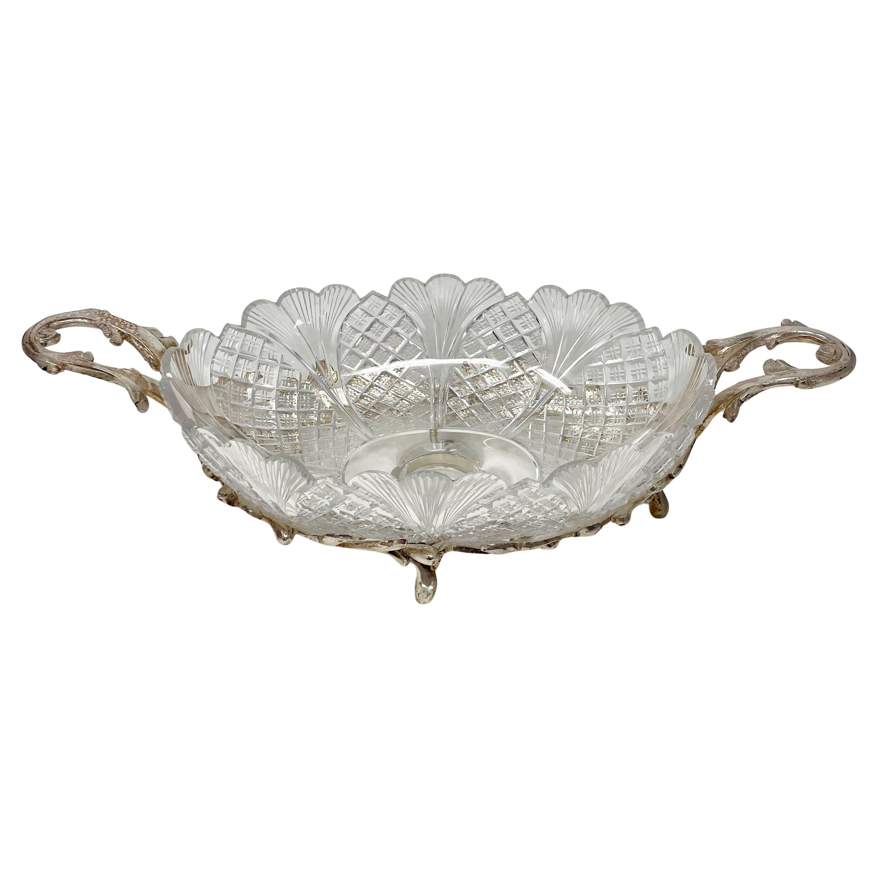 Francese Antique French Silver on Bronze & Cut Crystal Centerpiece, circa 1910. in vendita