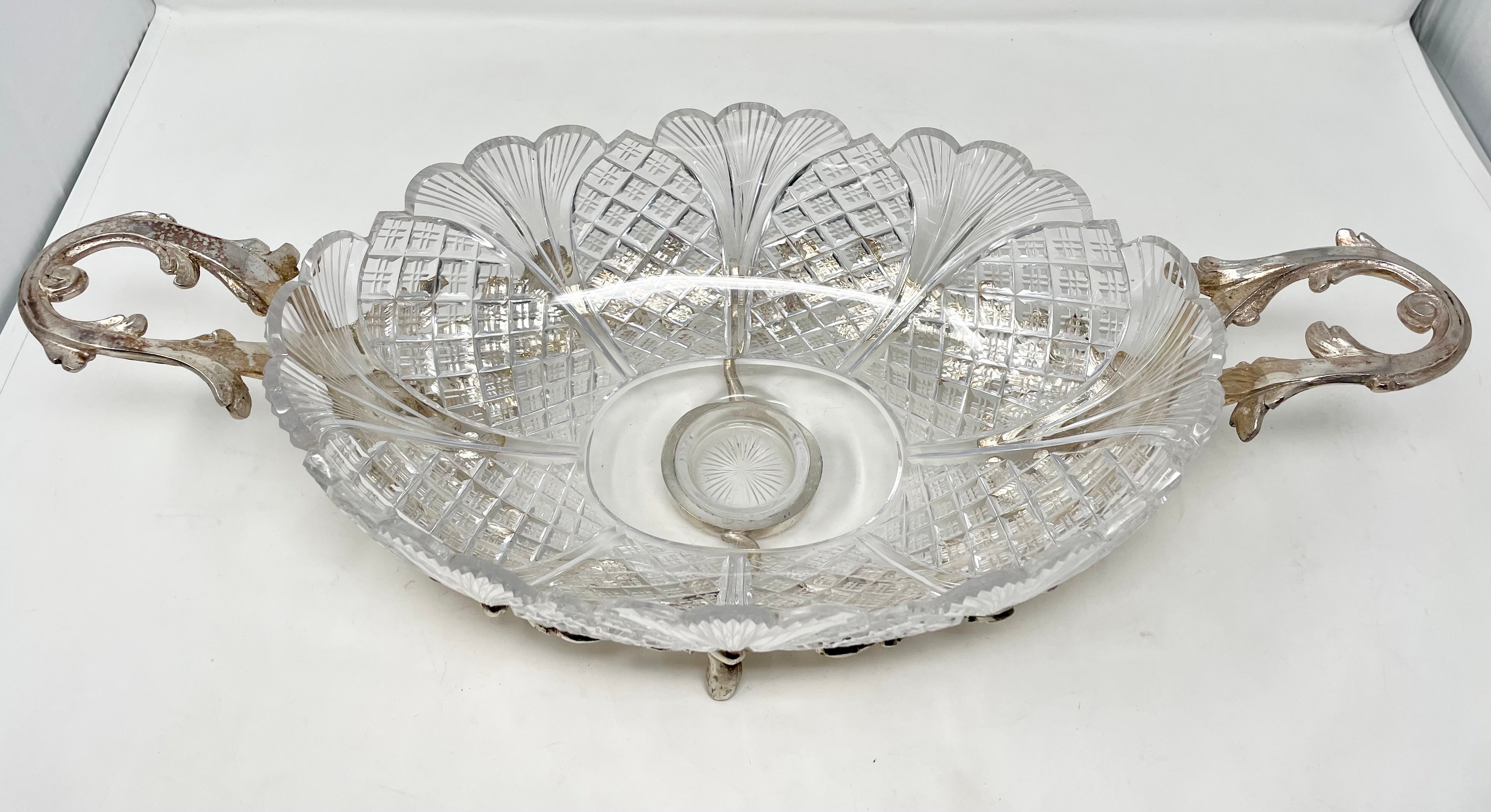 Argentato Antique French Silver on Bronze & Cut Crystal Centerpiece, circa 1910. in vendita