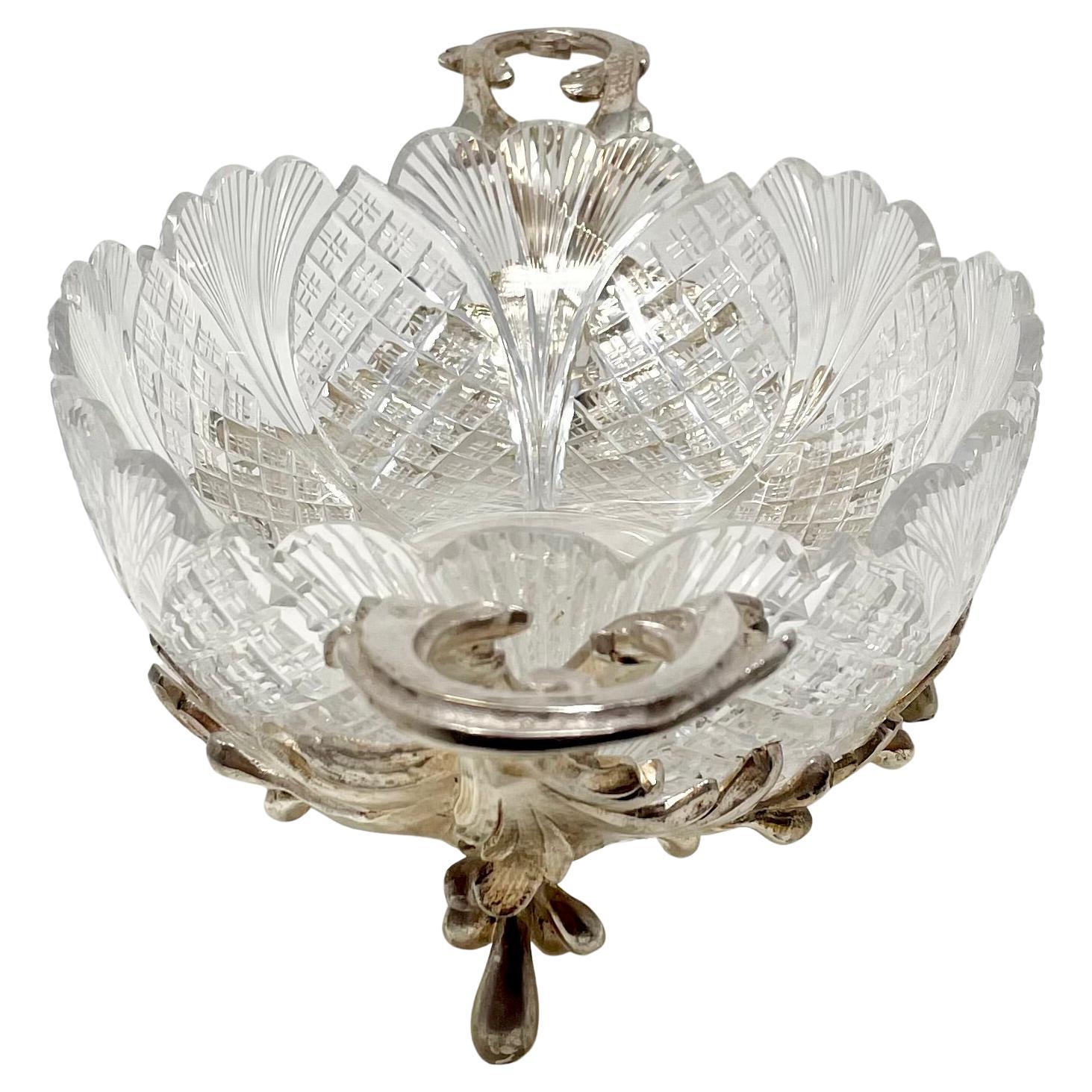 XX secolo Antique French Silver on Bronze & Cut Crystal Centerpiece, circa 1910. in vendita