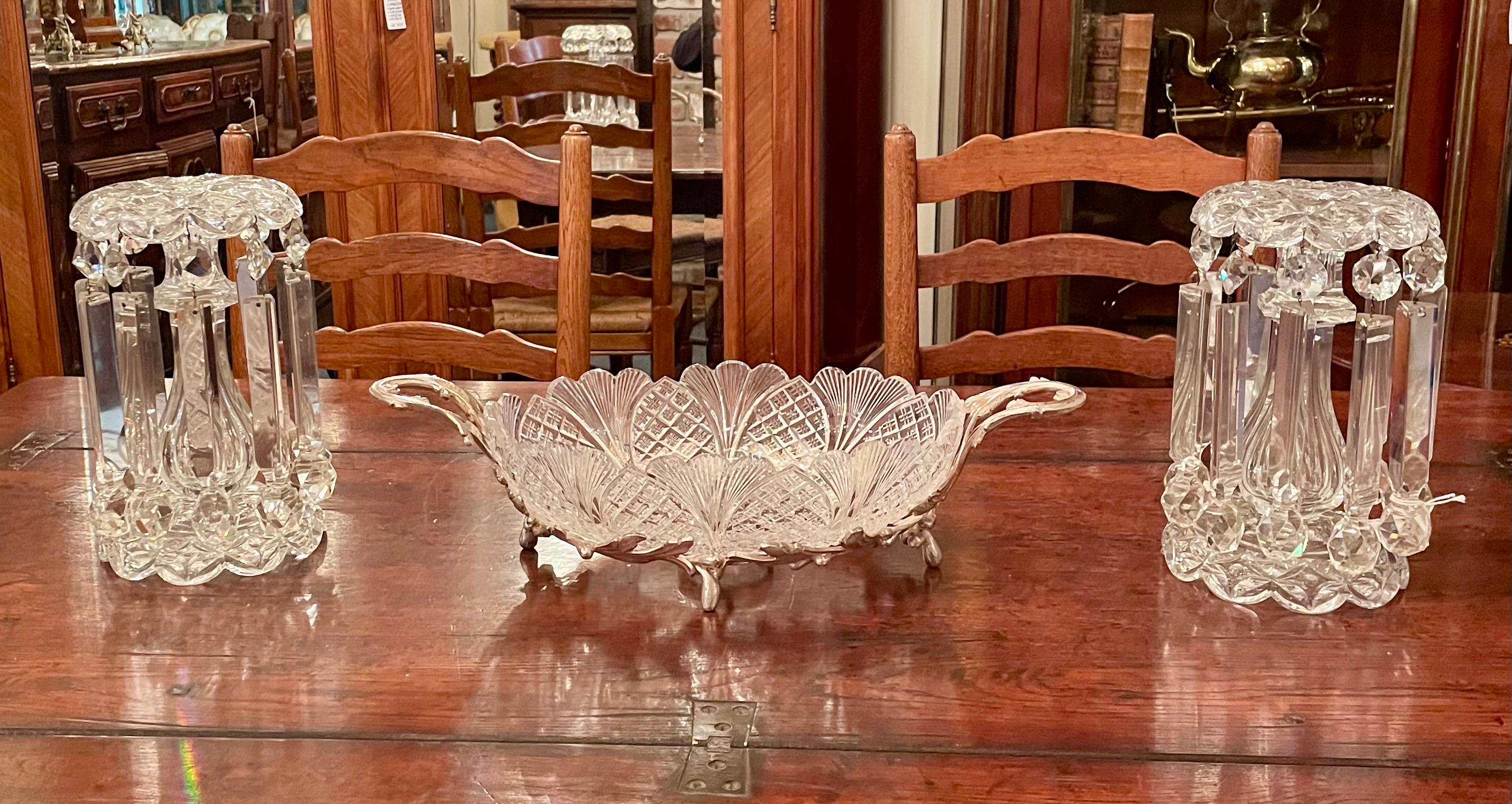 Bronzo Antique French Silver on Bronze & Cut Crystal Centerpiece, circa 1910. in vendita