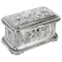 Antique French Silver on Copper Casket, 19th Century