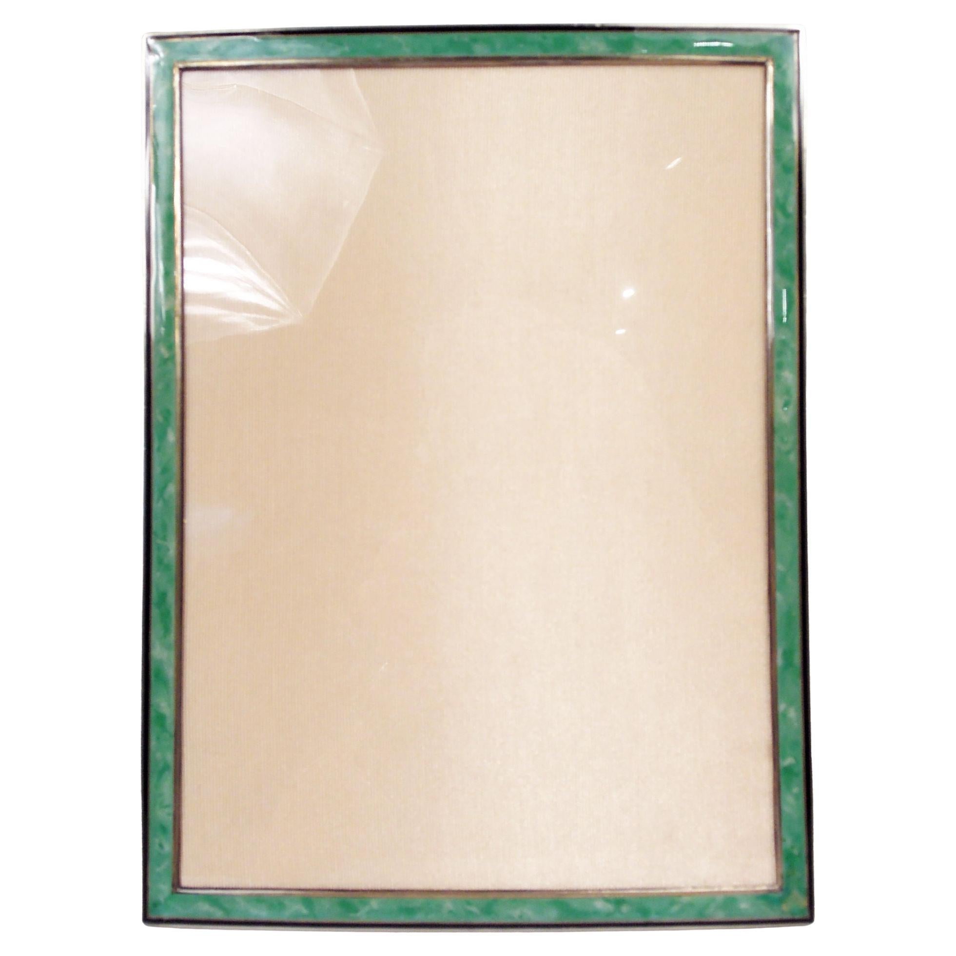 Marco Antiguo Francés de Plata con Esmalte Marmolizado Verde