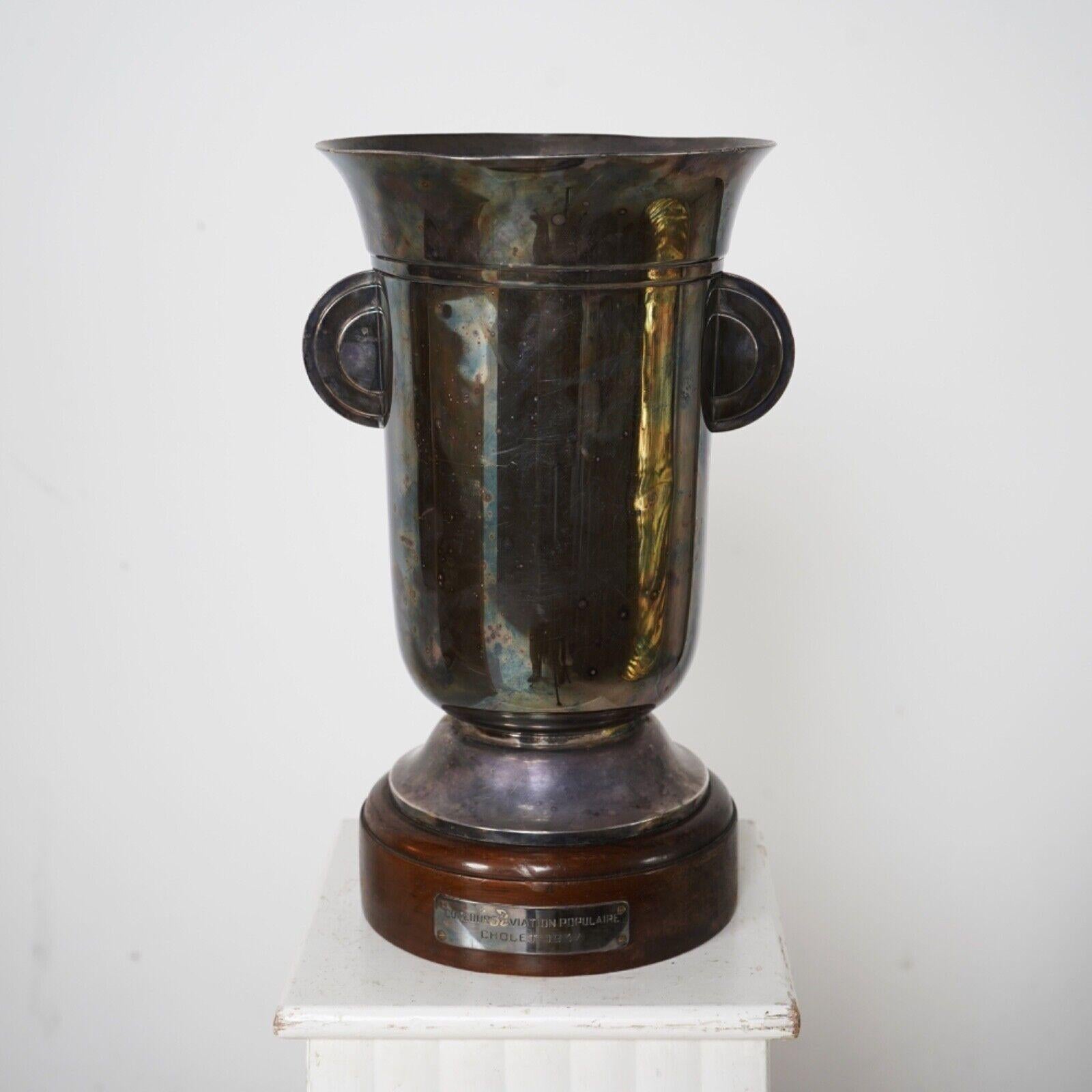 Antique French Silver Plate Art Deco Trophy Vase In Good Condition In Dorchester, GB