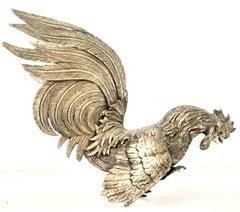 Antique French Silver Plate "Fighting" Cockerel Rooster Sculpture