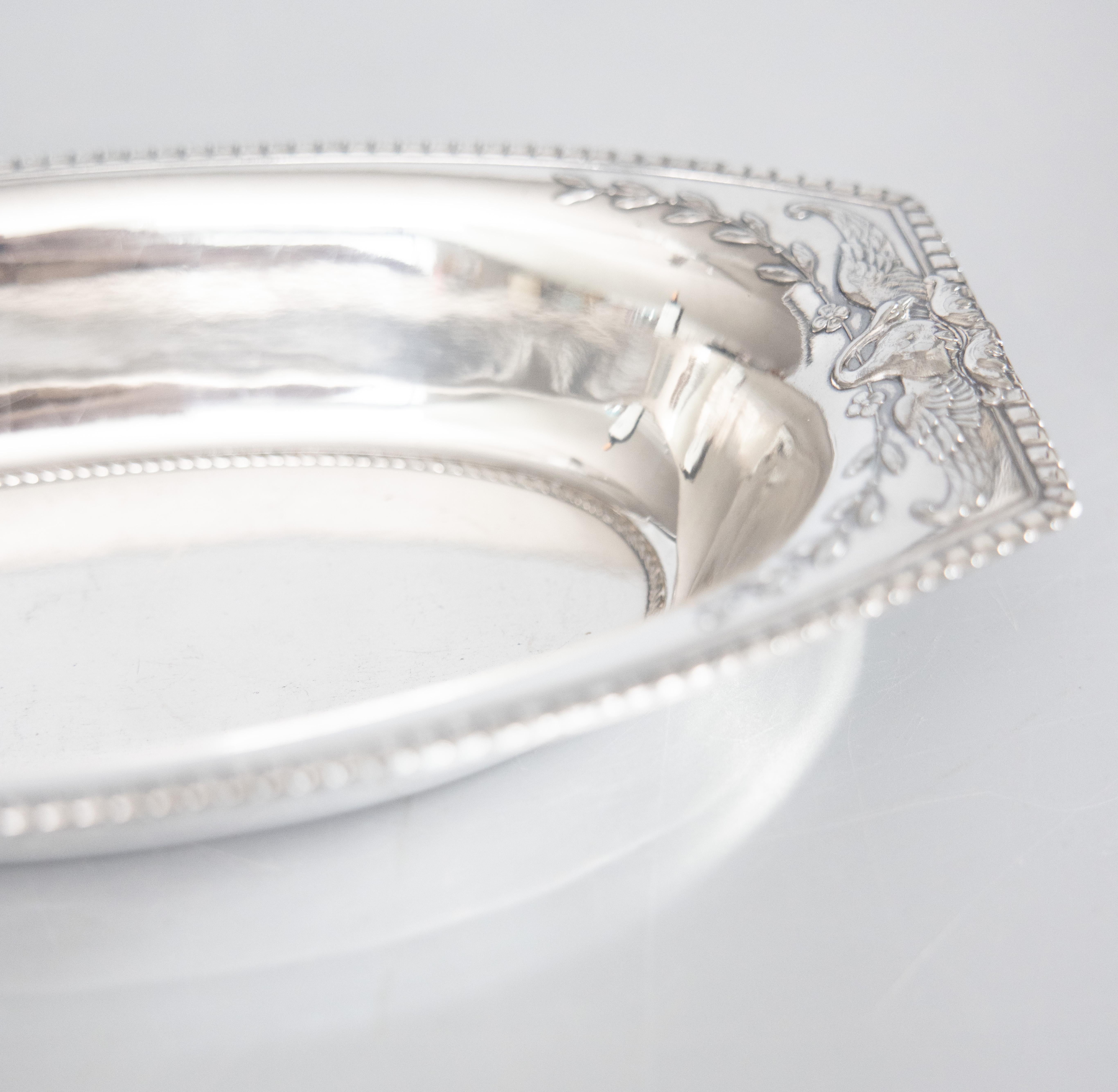 Art Nouveau Antique French Silver Plate Swans Bread Bowl Basket For Sale