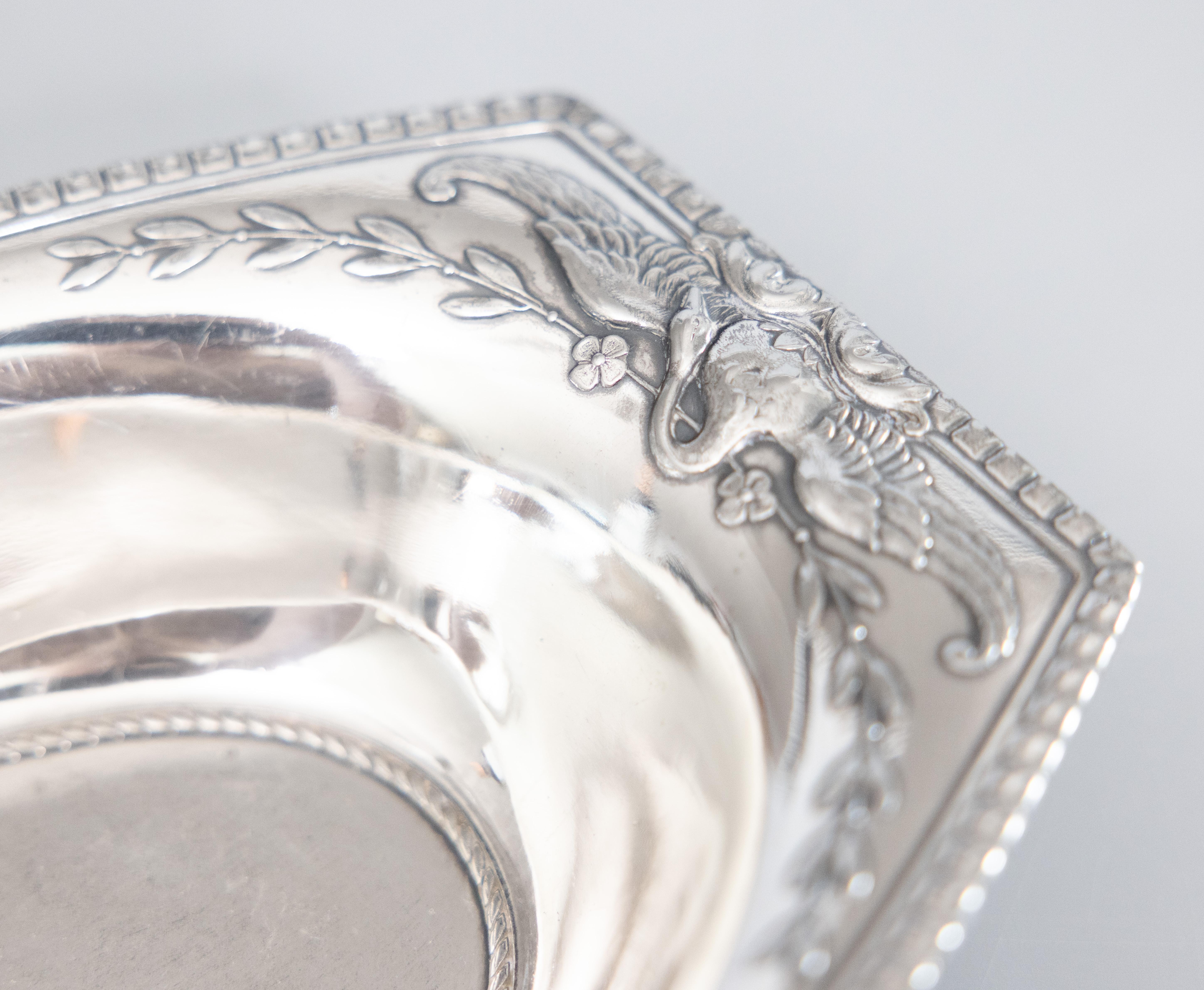 Antique French Silver Plate Swans Bread Bowl Basket For Sale 2