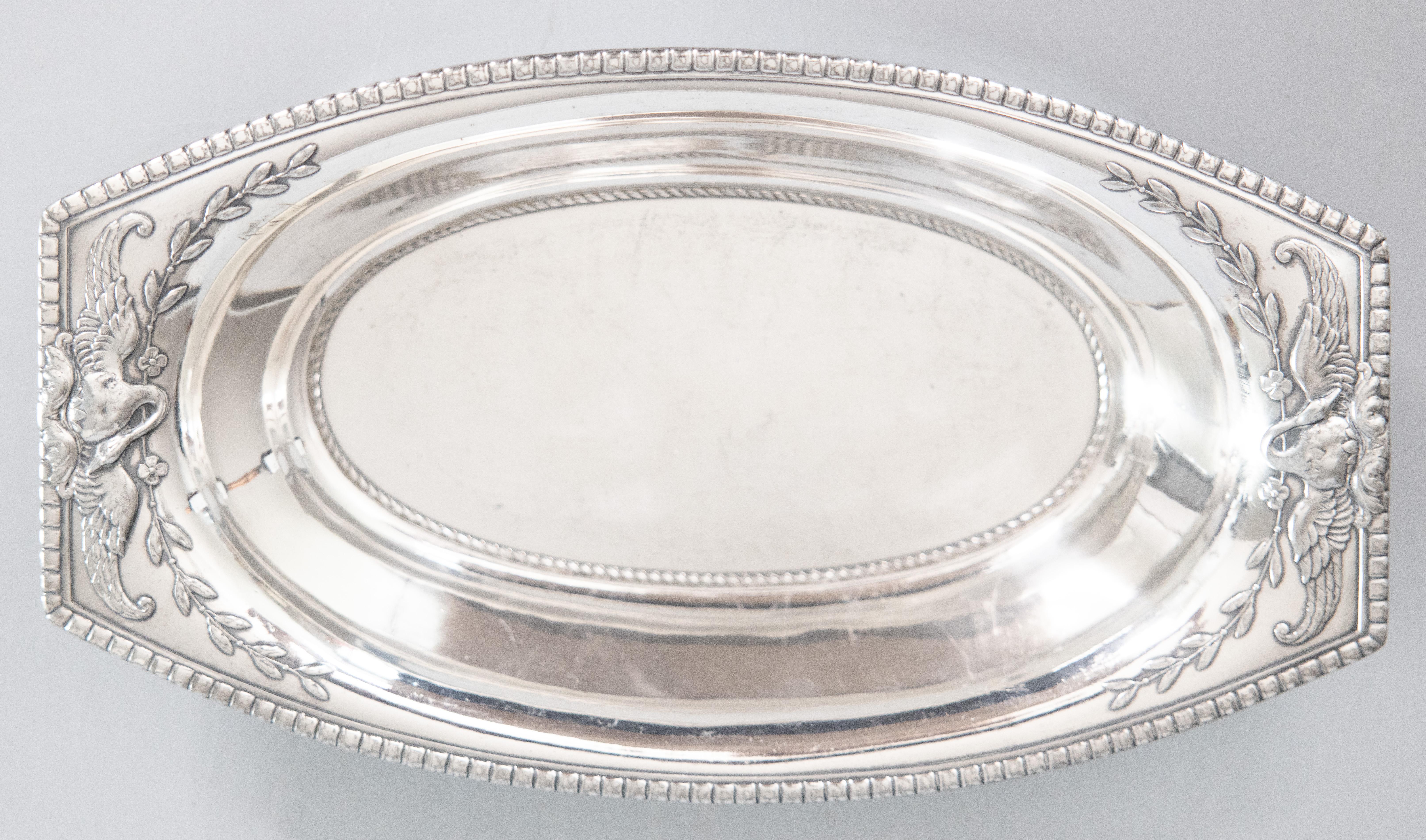 Antique French Silver Plate Swans Bread Bowl Basket For Sale 3