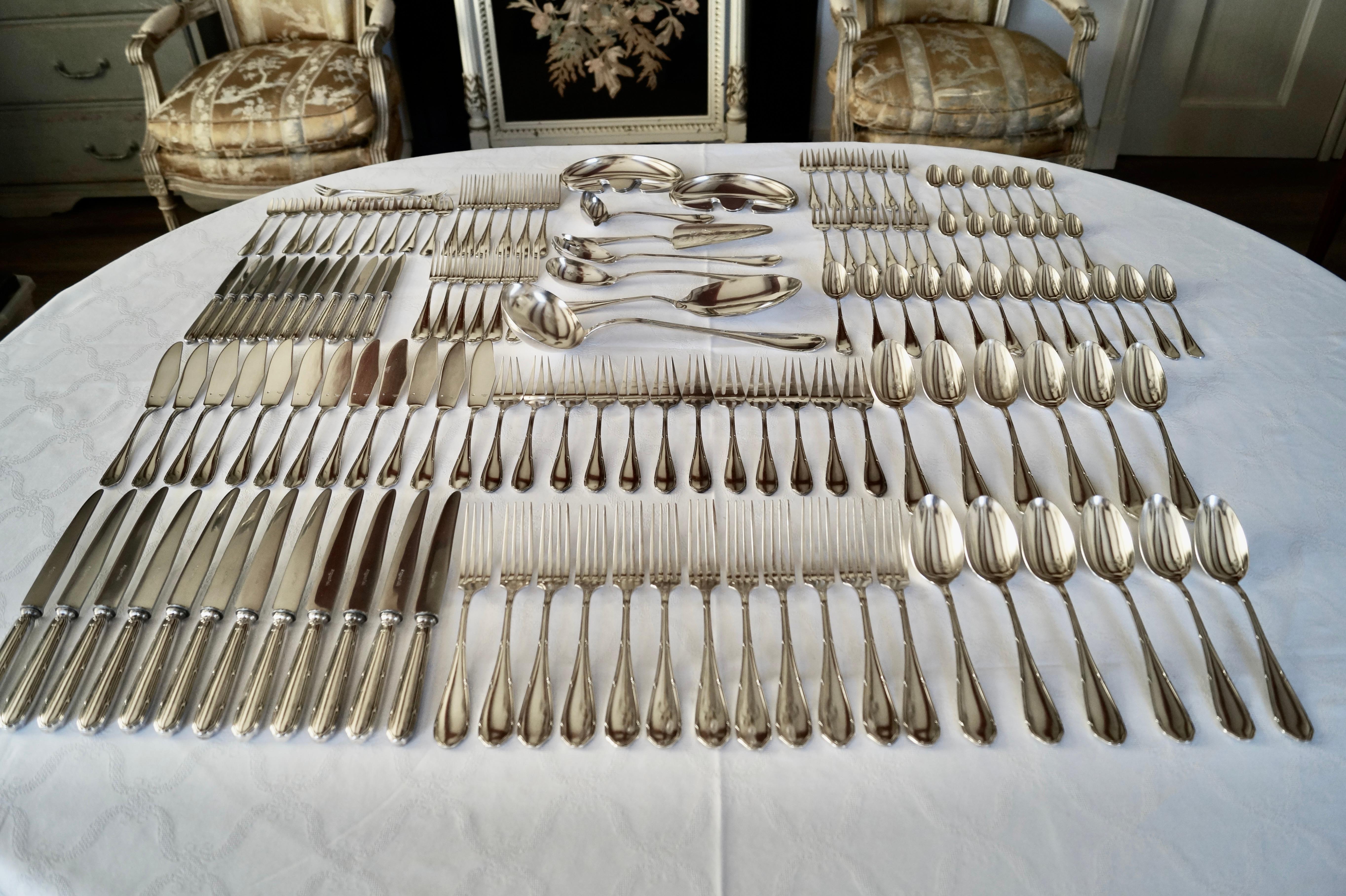 Silvered Antique french Silver Plated ARGENTAL Cutlery Flatware set of 146 pieces 1920's For Sale