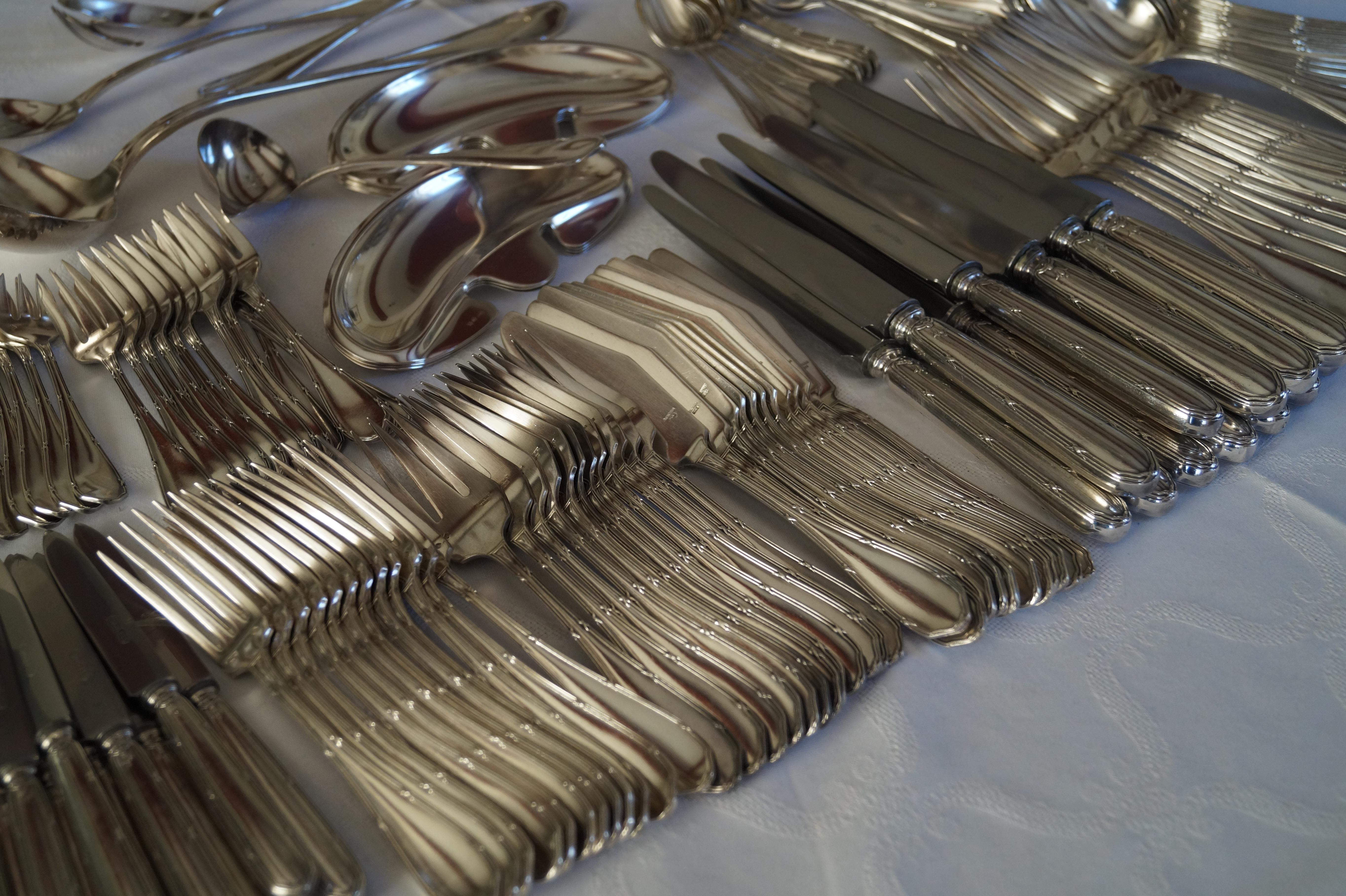 Antique french Silver Plated ARGENTAL Cutlery Flatware set of 146 pieces 1920's For Sale 1