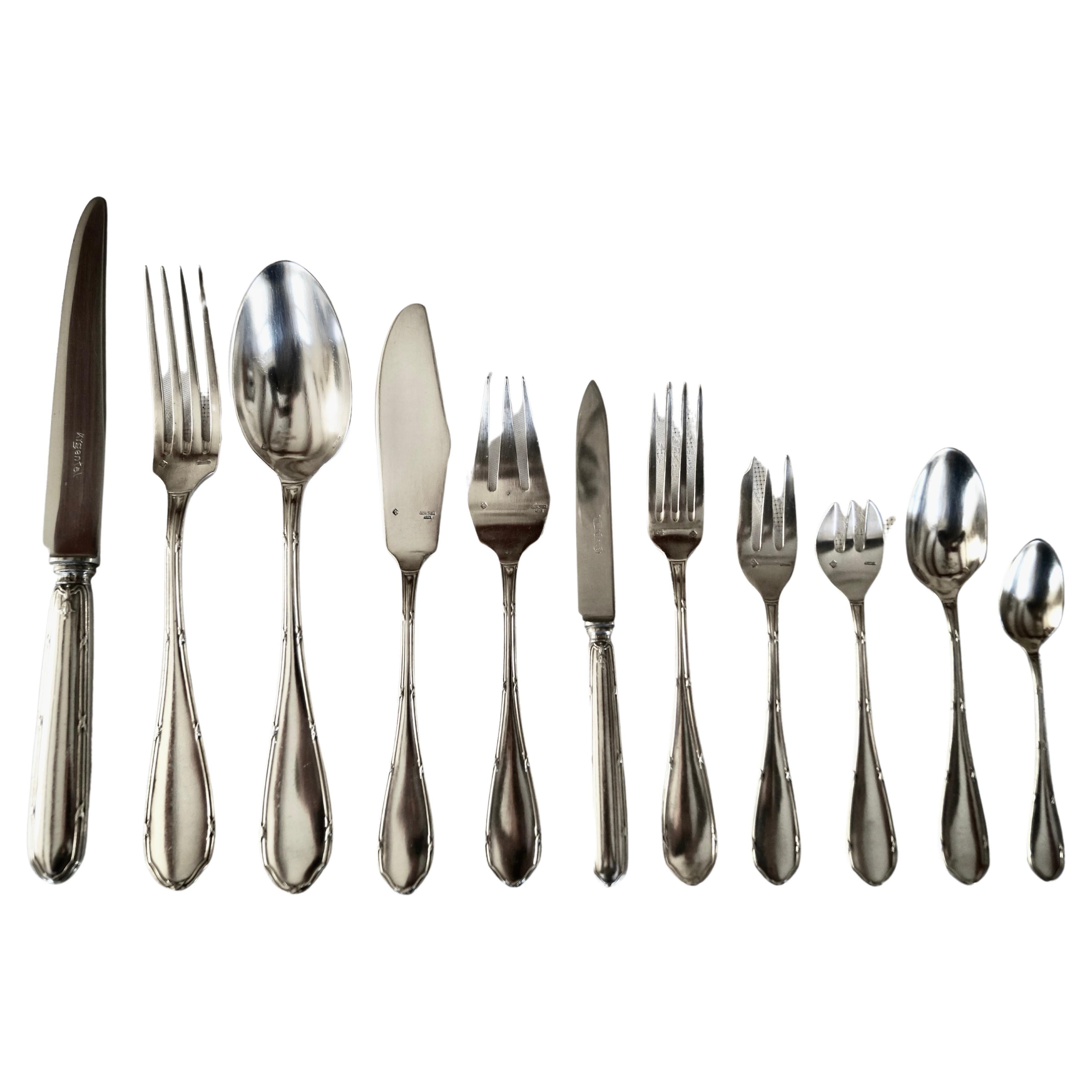Antique french Silver Plated ARGENTAL Cutlery Flatware set of 146 pieces 1920's For Sale