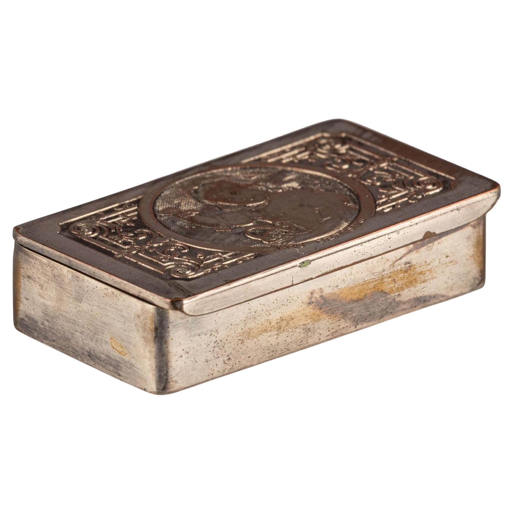 Antique French Silver Plated Brass Stamp Box Case Figural Cherry B. Wicker