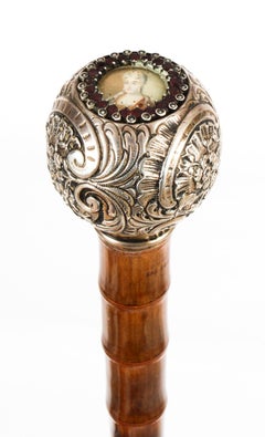 Antique French Silver Plated Long Walking Cane Stick, 19th Century