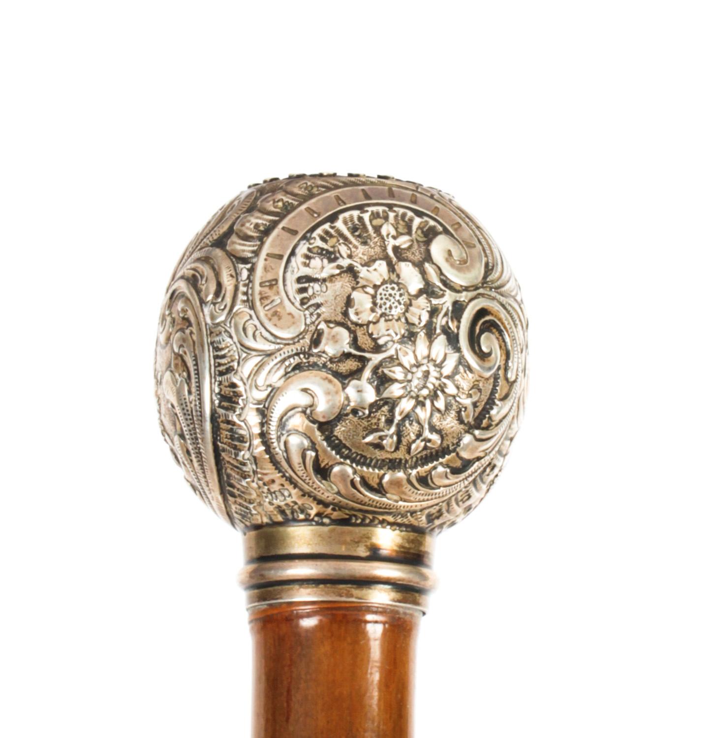 Antique French Silver Plated Long Walking Cane Stick, 19th Century 2