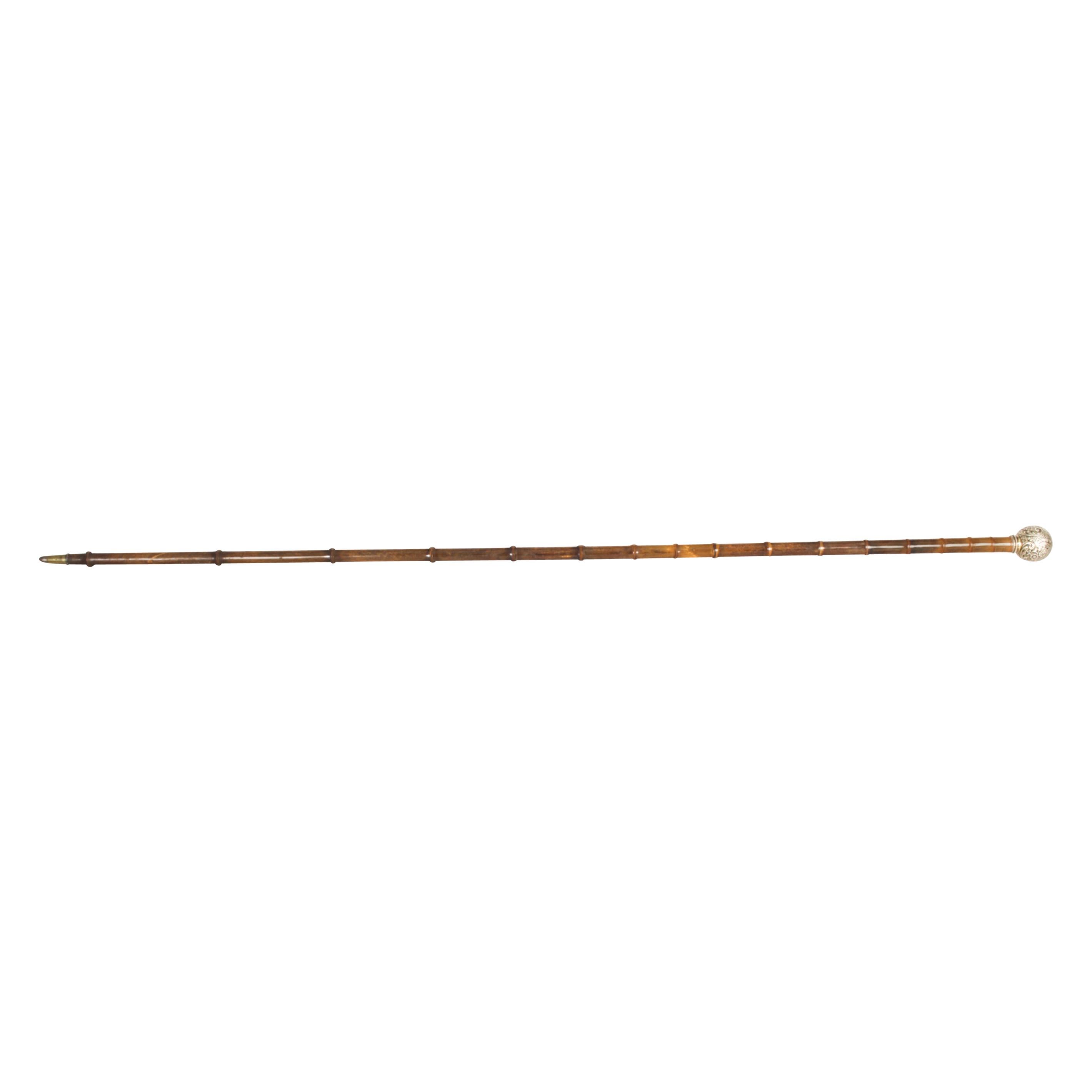 Antique French Silver Plated Long Walking Cane Stick, 19th Century