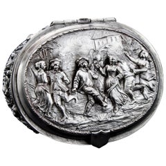 Antique French Silver Plated Ring Box with Hunting Scene