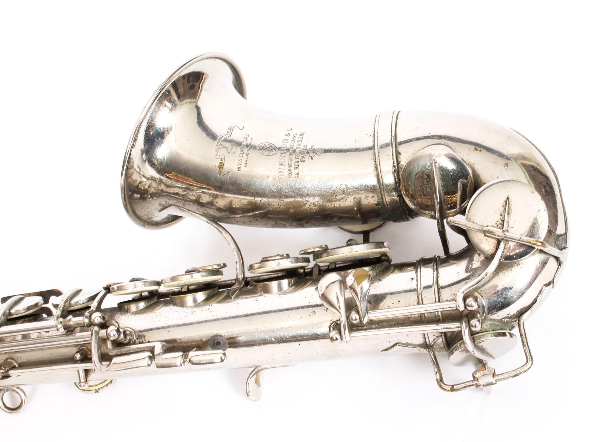 Antique French Silver Plated Saxophone with Playing Booklet Couesnon et Cie 1929 4