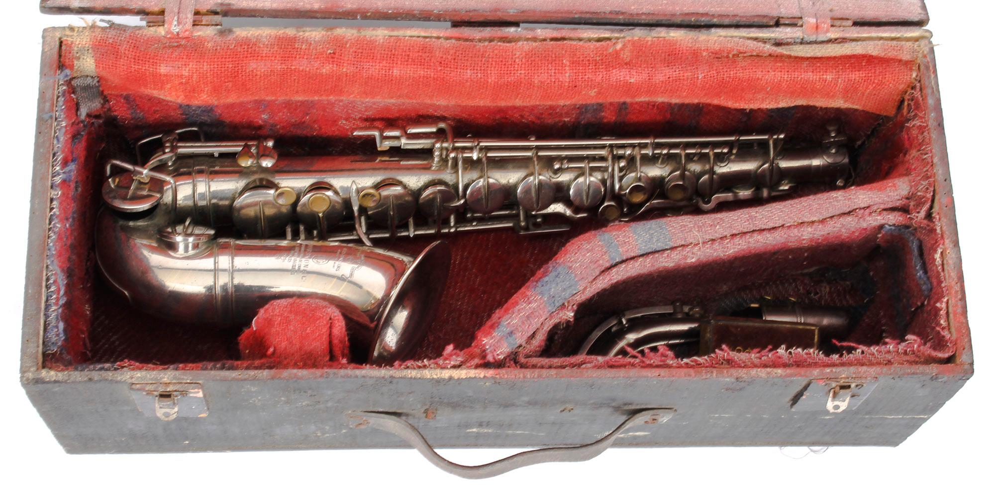 Antique French Silver Plated Saxophone with Playing Booklet Couesnon et Cie 1929 9