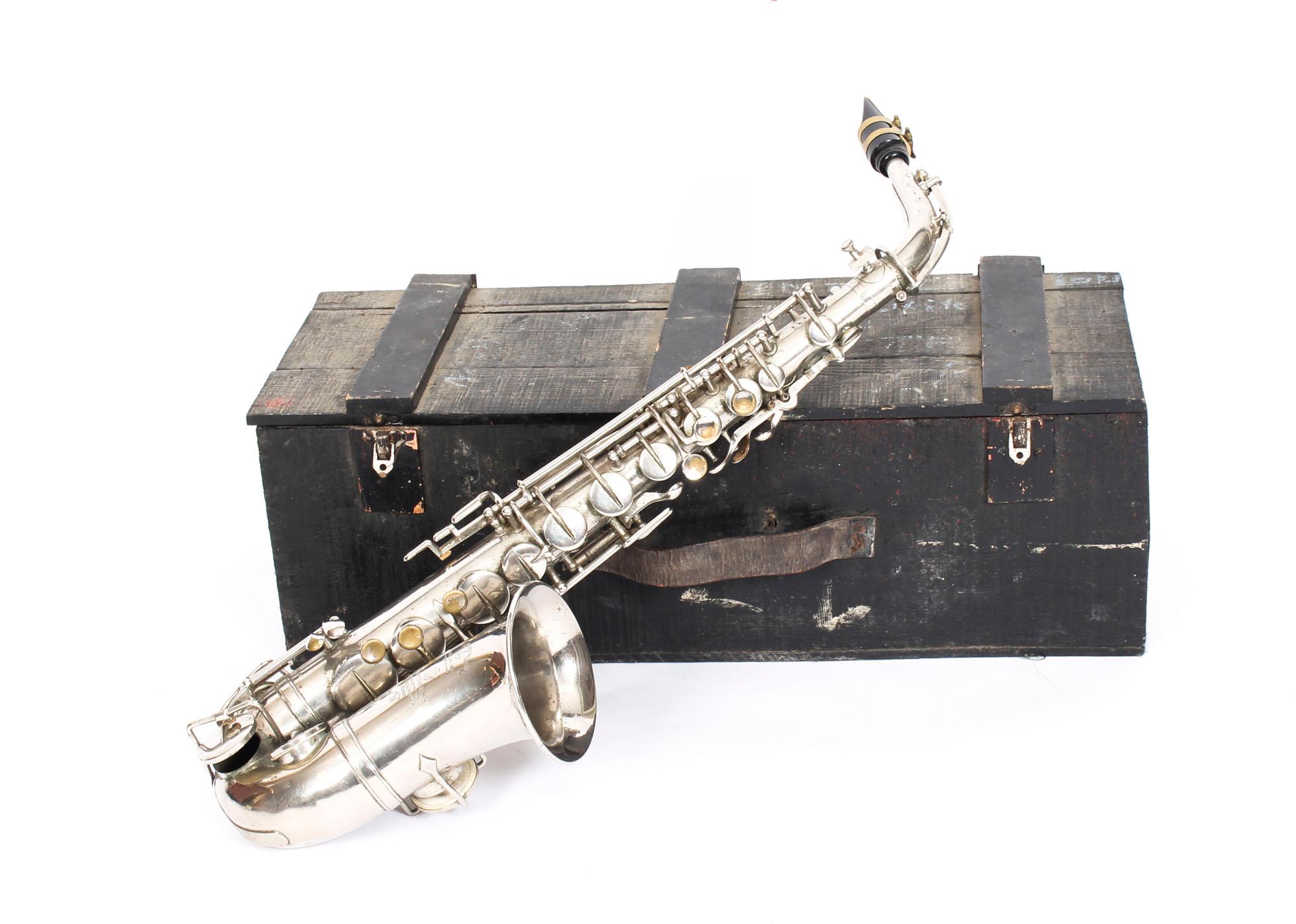 Antique French Silver Plated Saxophone with Playing Booklet Couesnon et Cie 1929 10