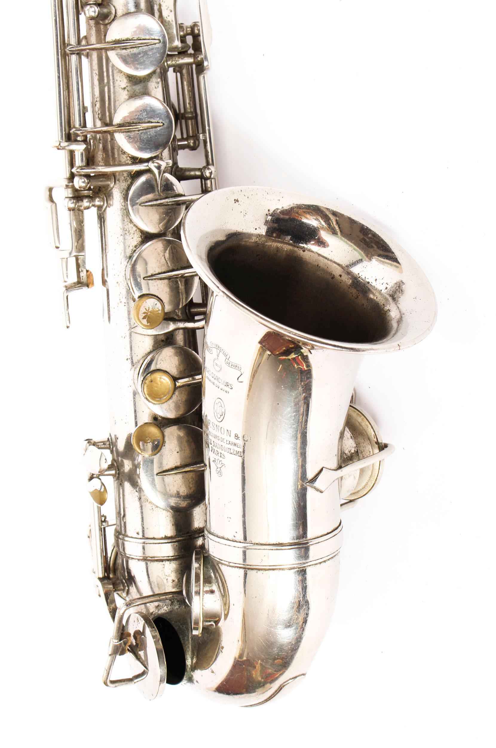 Antique French Silver Plated Saxophone with Playing Booklet Couesnon et Cie 1929 2