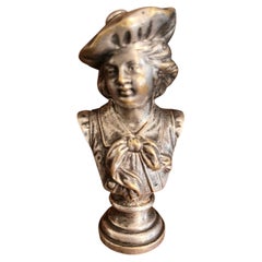 Antique French versilberte Wachs-Siegelbüste eines Jungen mit Baskenmütze