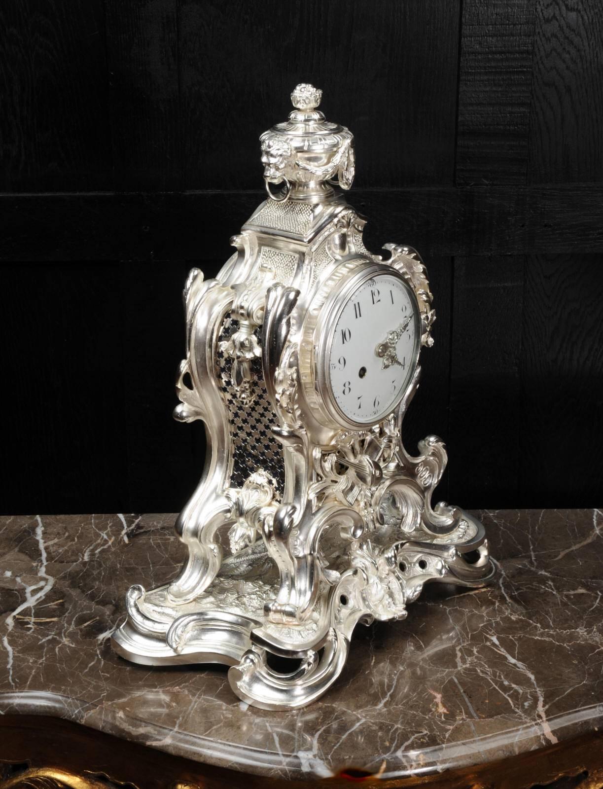 Antique French Silver Rococo Clock ~ Music 4
