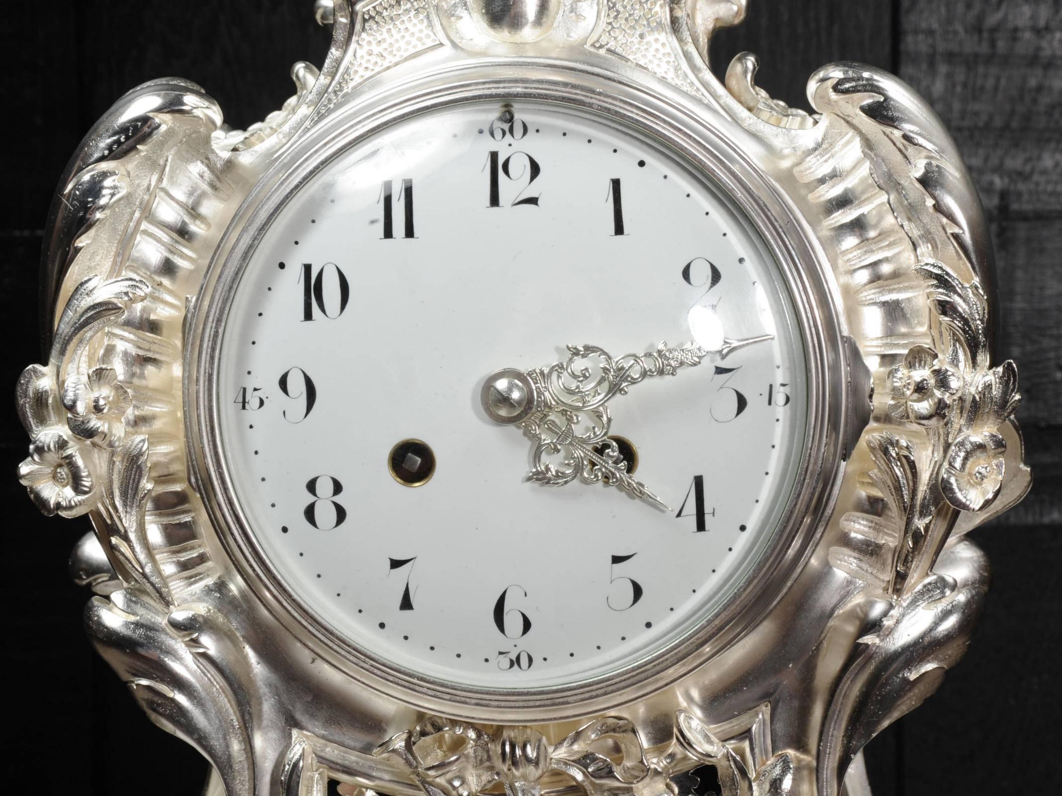 Antique French Silver Rococo Clock ~ Music 8