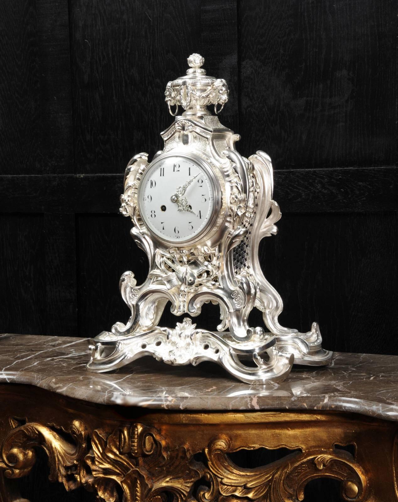Bronze Antique French Silver Rococo Clock ~ Music
