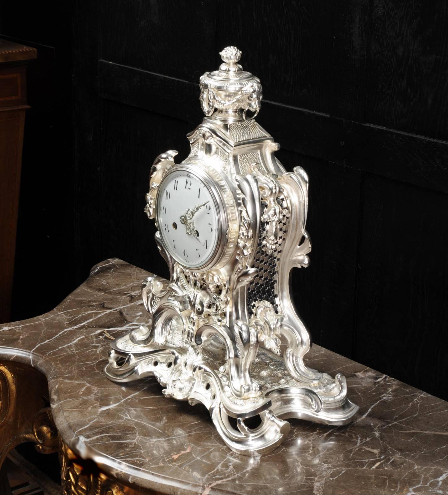 Antique French Silver Rococo Clock ~ Music 1