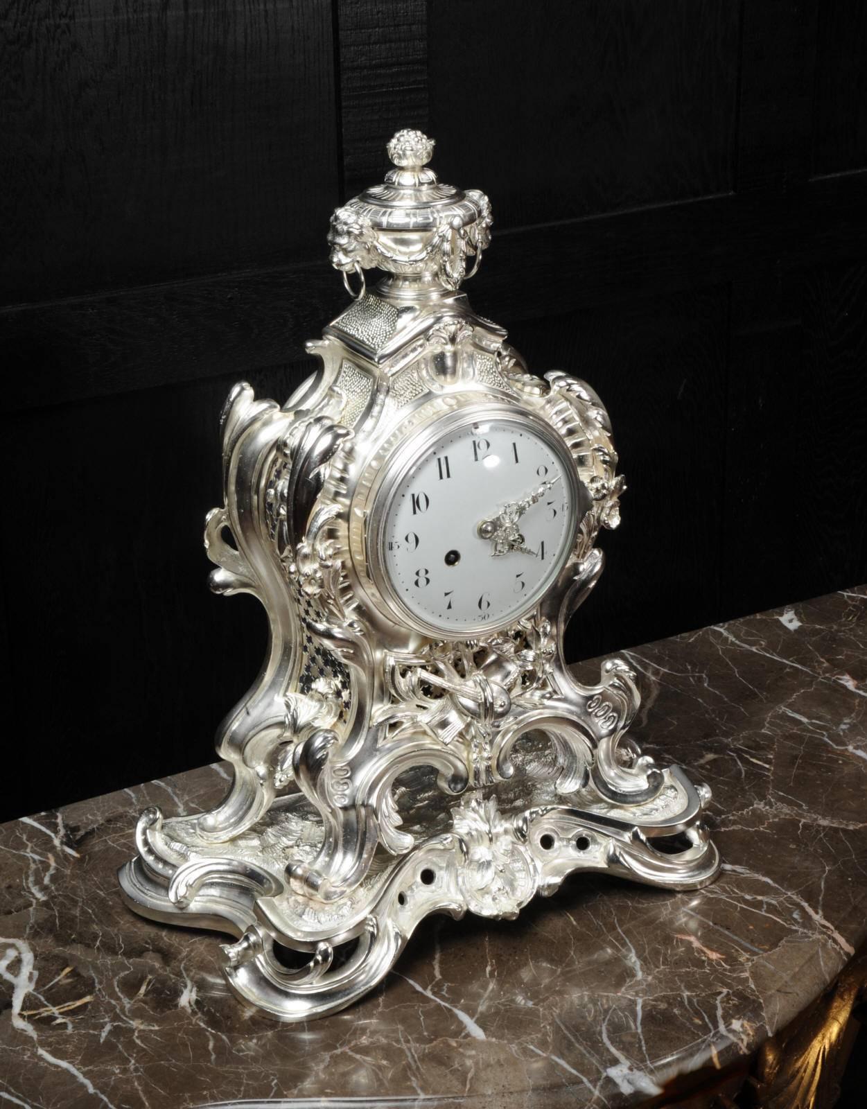 Antique French Silver Rococo Clock ~ Music 3