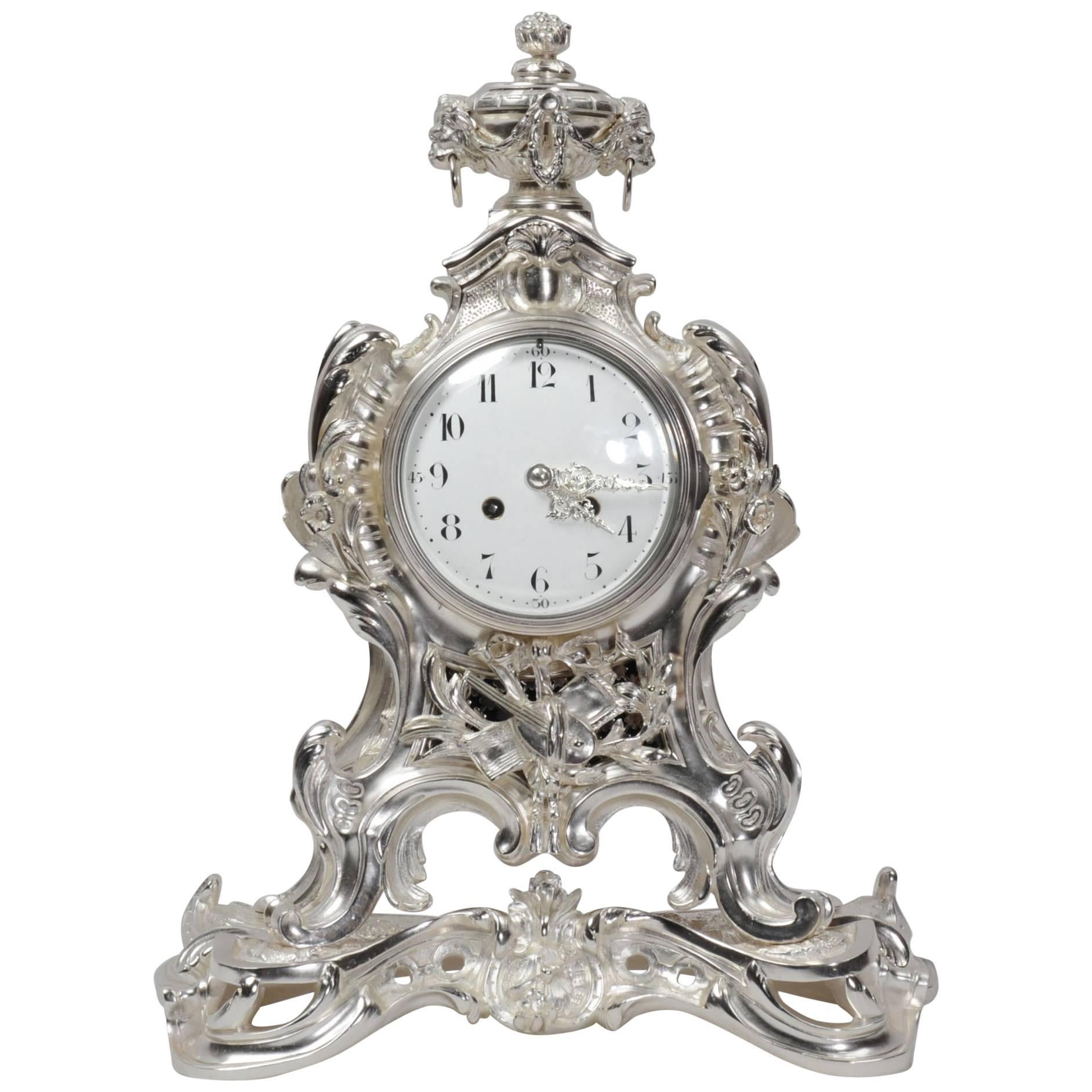 Antique French Silver Rococo Clock ~ Music