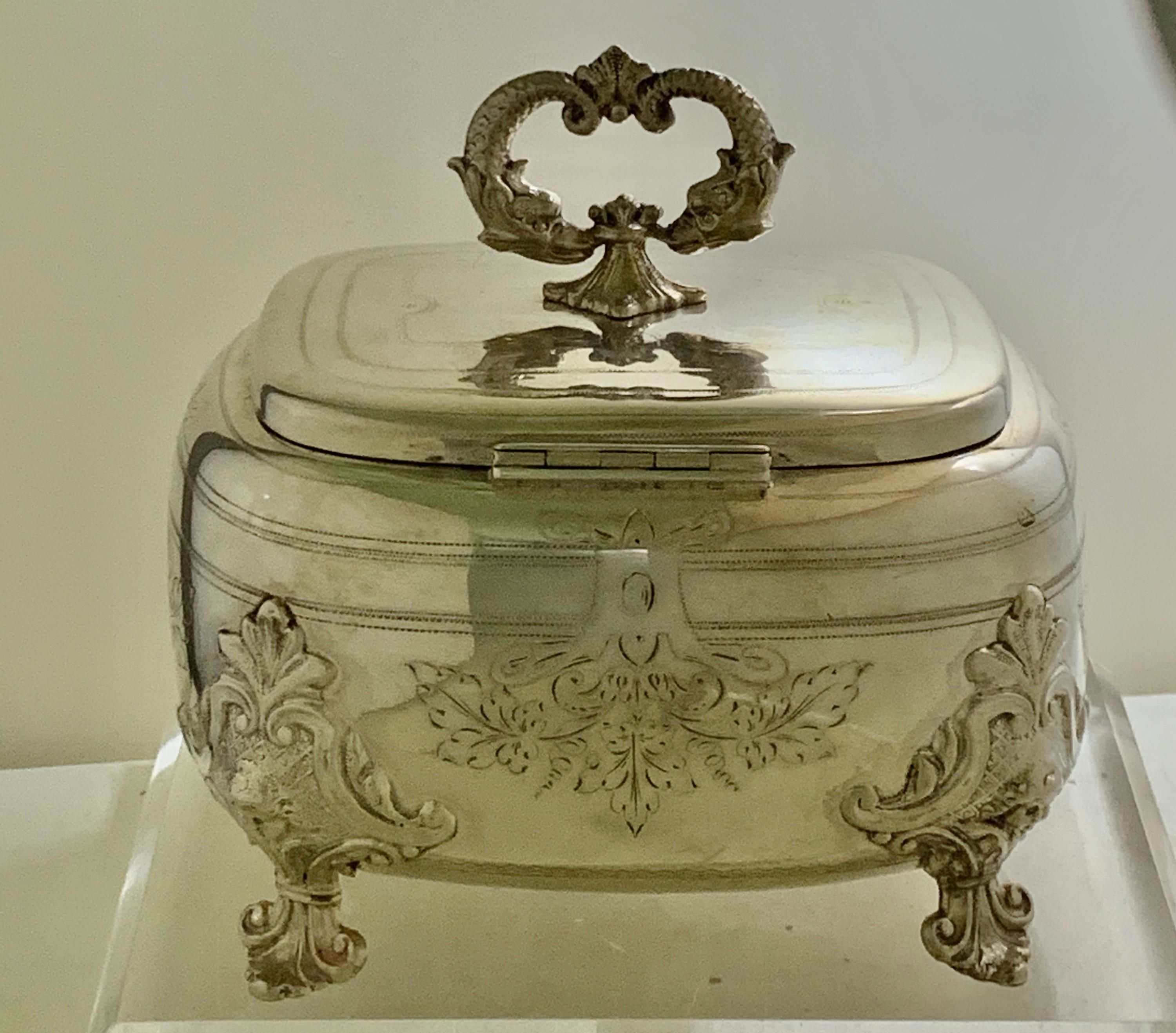 Antique French Silver Sugar Box / Casket Ornate 4