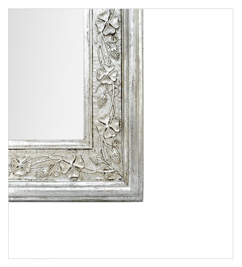 Art Deco Antique French Silver Wall Mirror with Pediment, circa 1900