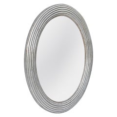 Antique French Silver Wood Oval Mirror, Periodo Art Deco, circa 1930