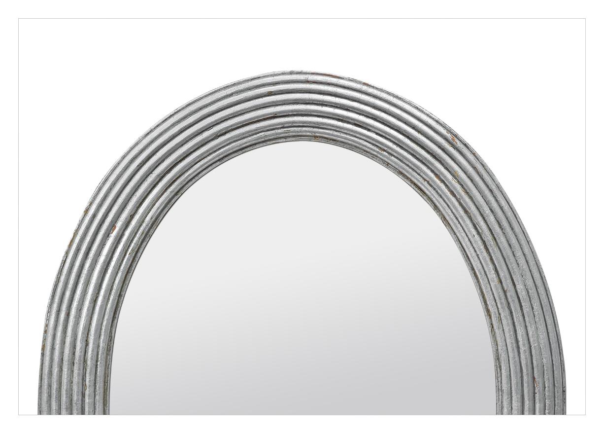 Antique French Silver Wood Oval Mirror, Periodo Art Deco, circa 1930 Art Decó en venta