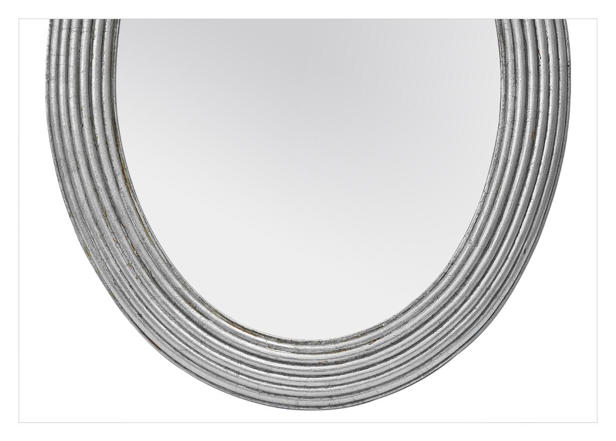 Antique French Silver Wood Oval Mirror, Periodo Art Deco, circa 1930 Patinado en venta
