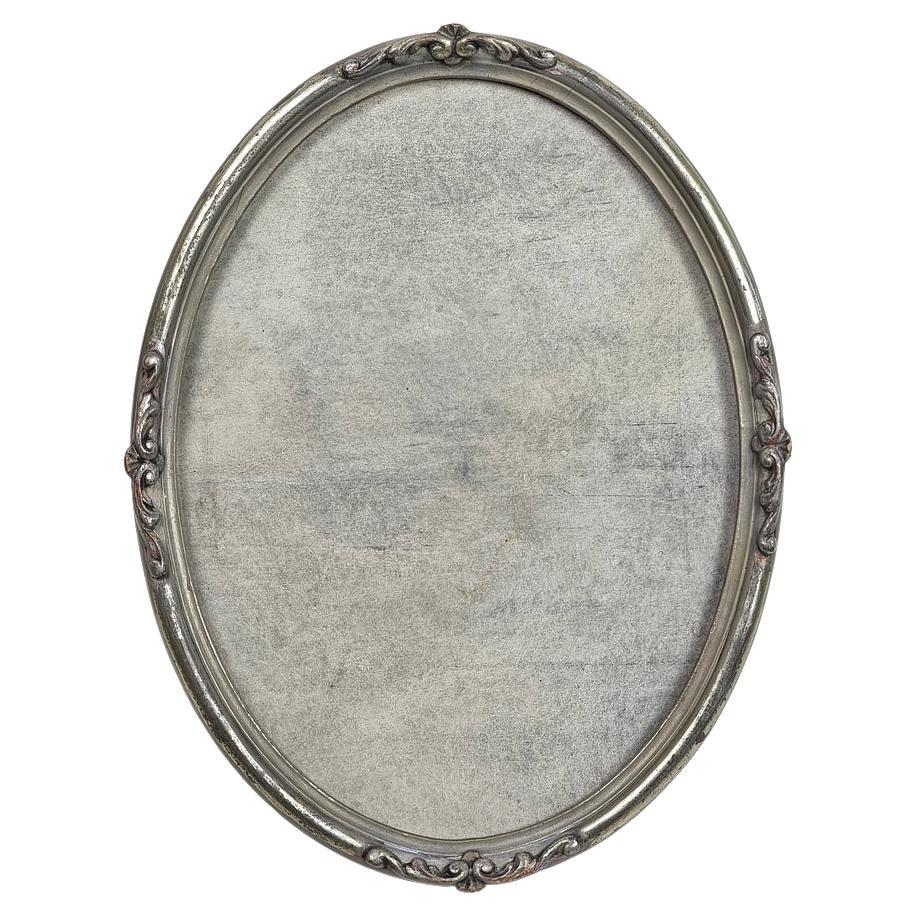 Marco de fotos ovalado francés antiguo de madera plateada, circa 1900