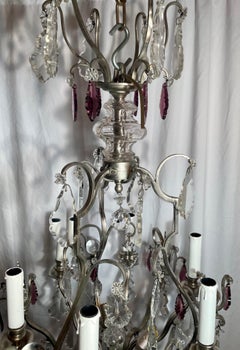 Antique French Silvered Bronze and Crystal 6-Light Chandelier, circa 1900's