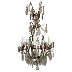 Antique French Silvered Bronze and Crystal 6-Light Chandelier, circa 1900's