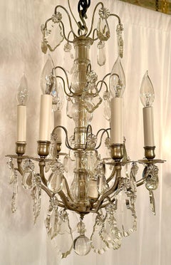 Antique French Silvered Bronze and Cut Crystal Chandelier, Circa 1880-1900.