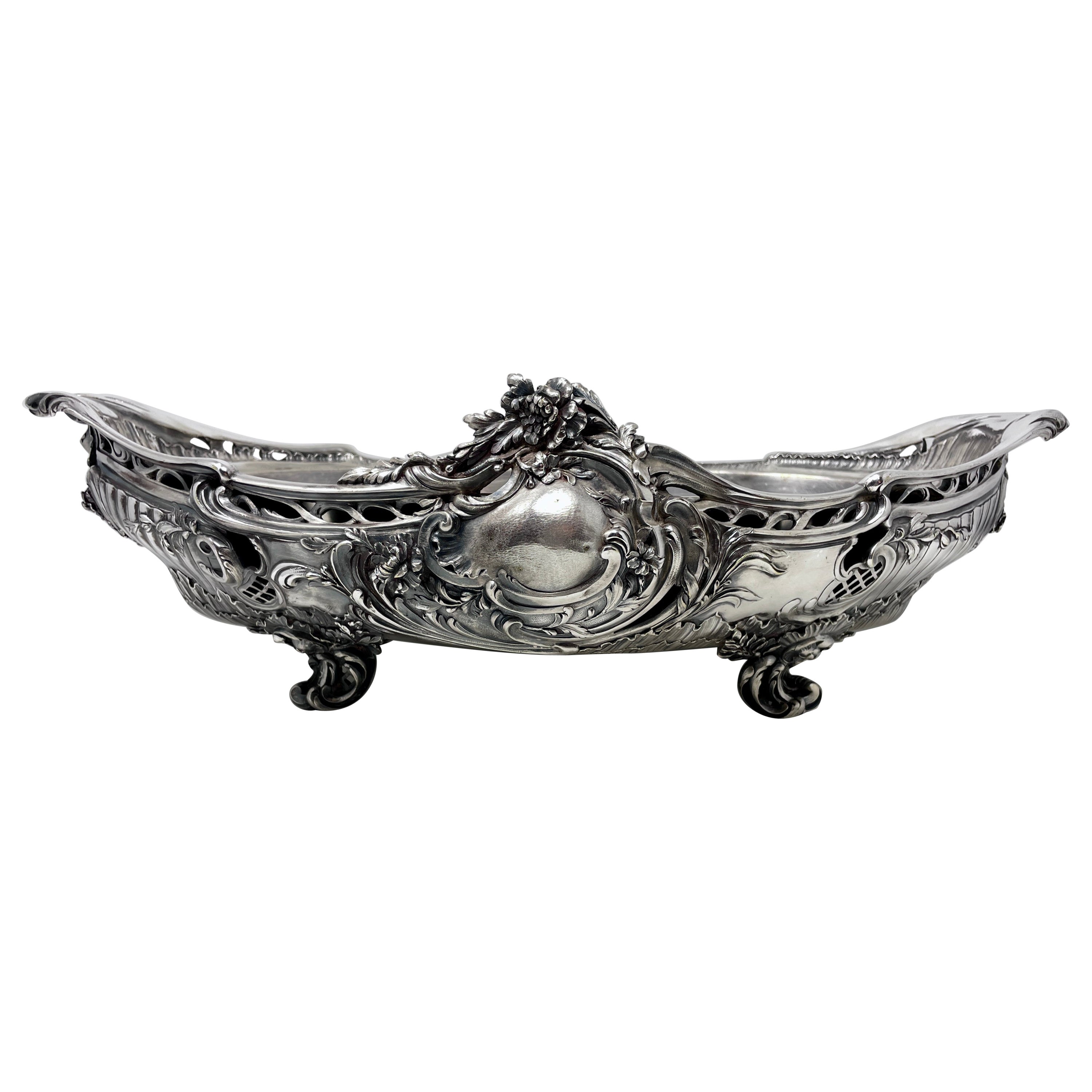 Centre de table français ancien en bronze argenté, vers 1870