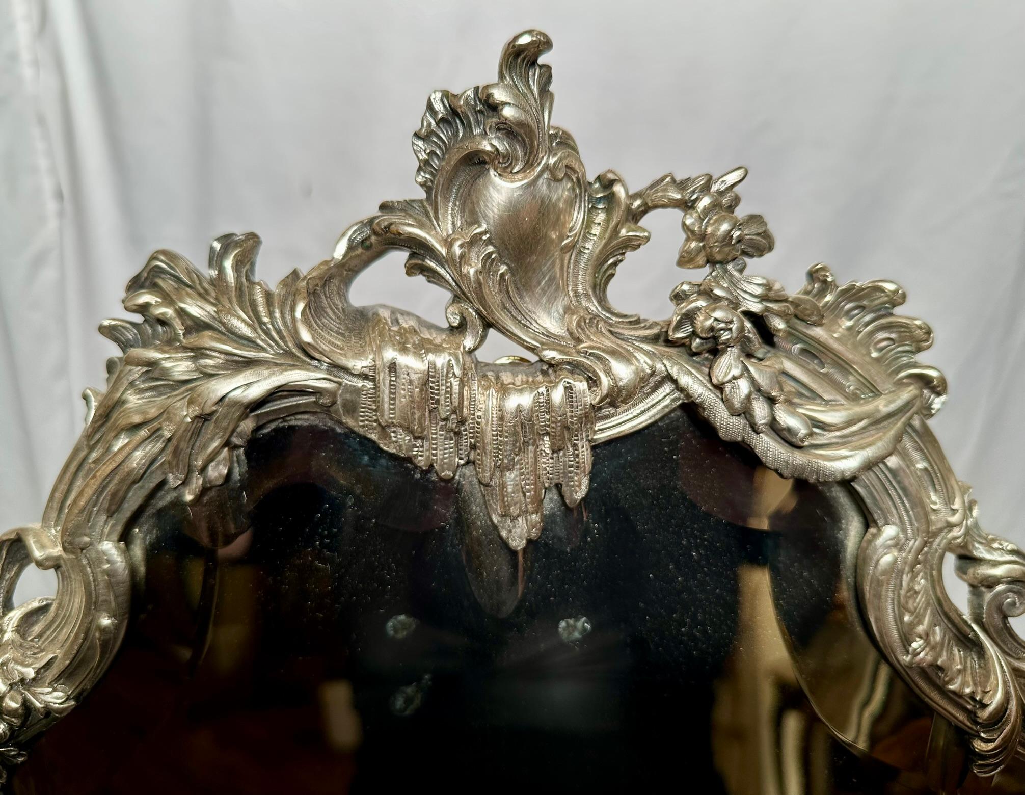 Antique French Silvered Bronze Dresser Mirror with Beveling, Circa 1870-1880. In Good Condition For Sale In New Orleans, LA