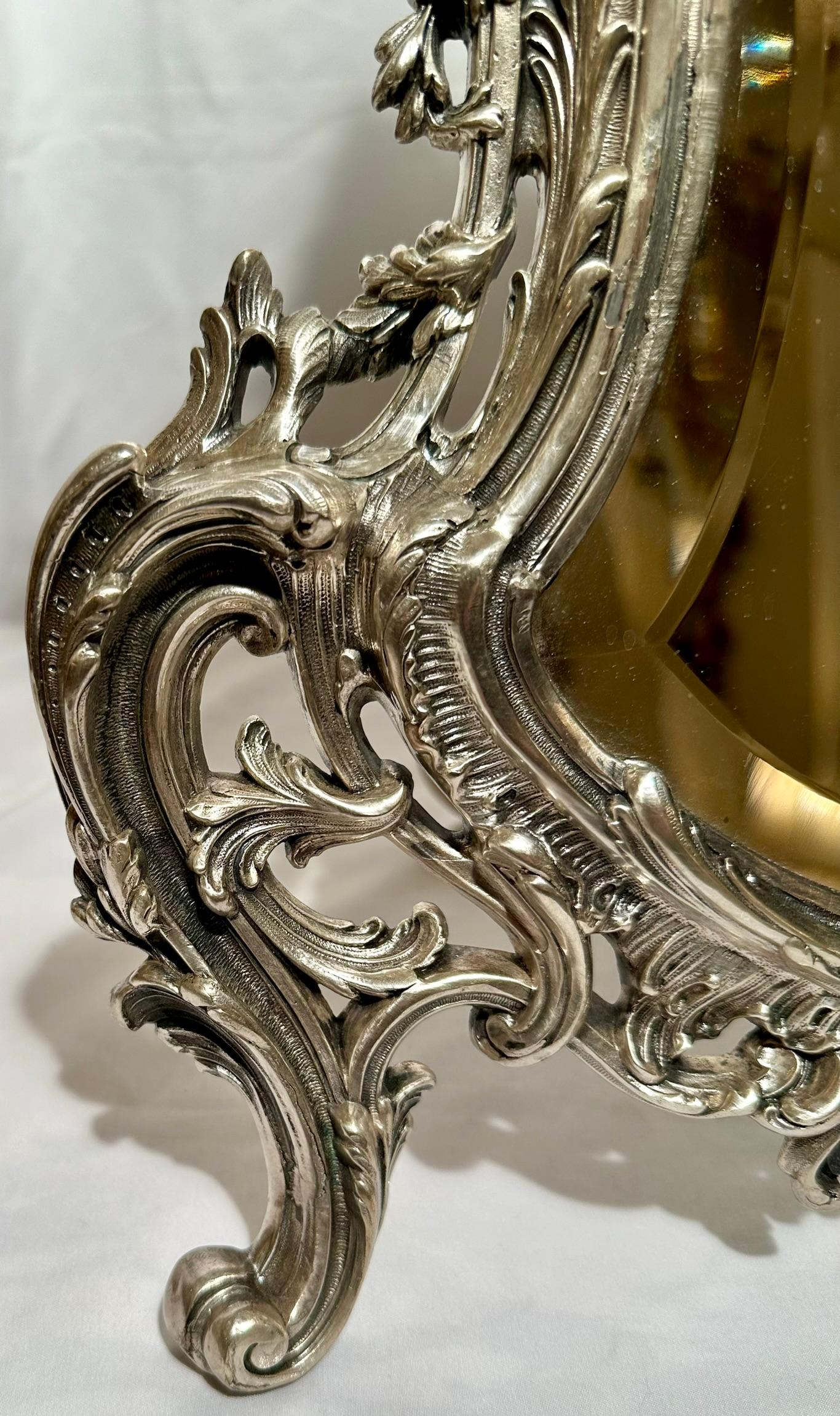 19th Century Antique French Silvered Bronze Dresser Mirror with Beveling, Circa 1870-1880. For Sale