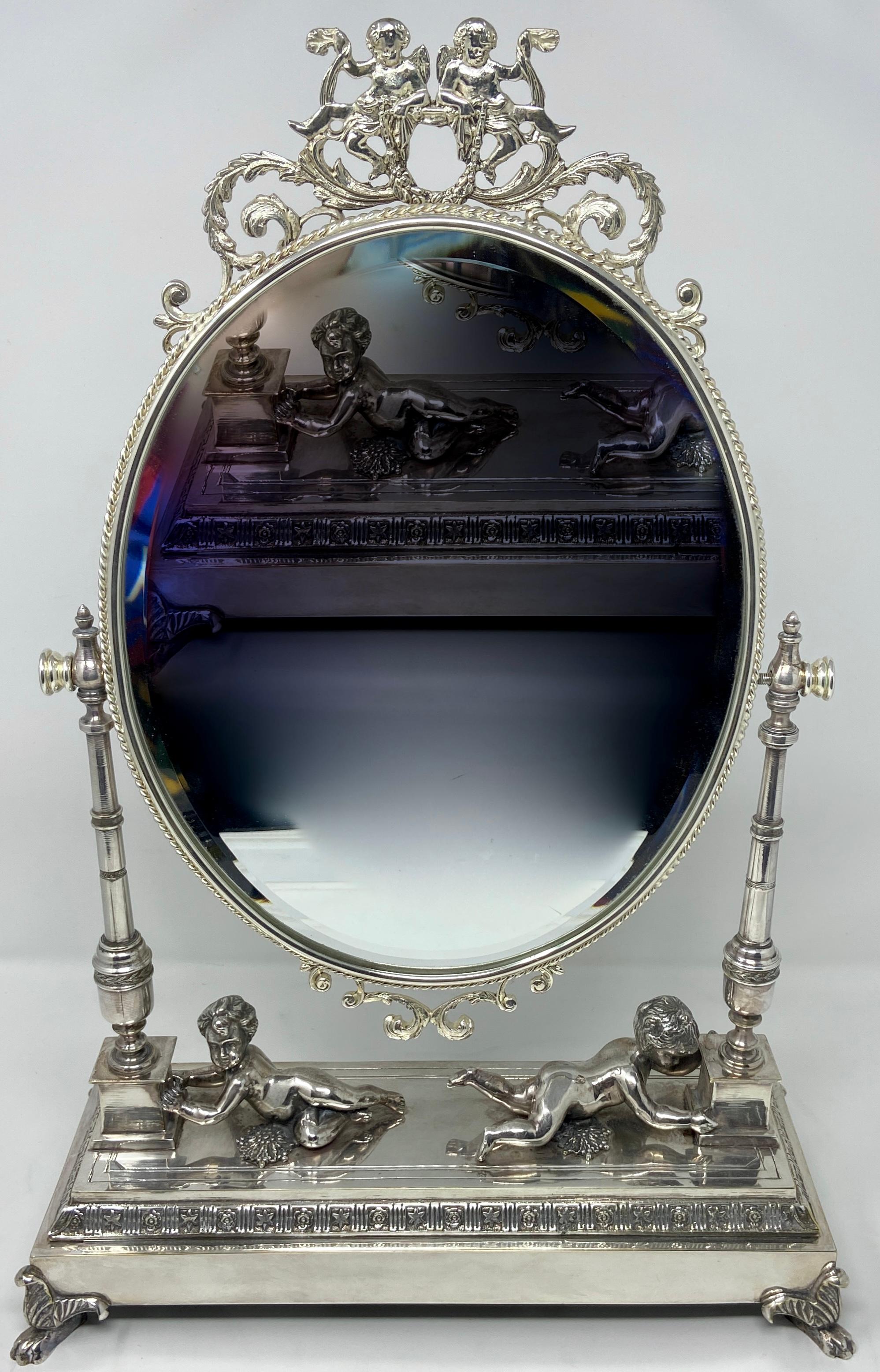 Antique French Silvered Bronze Dressing Mirror, Circa 1880.