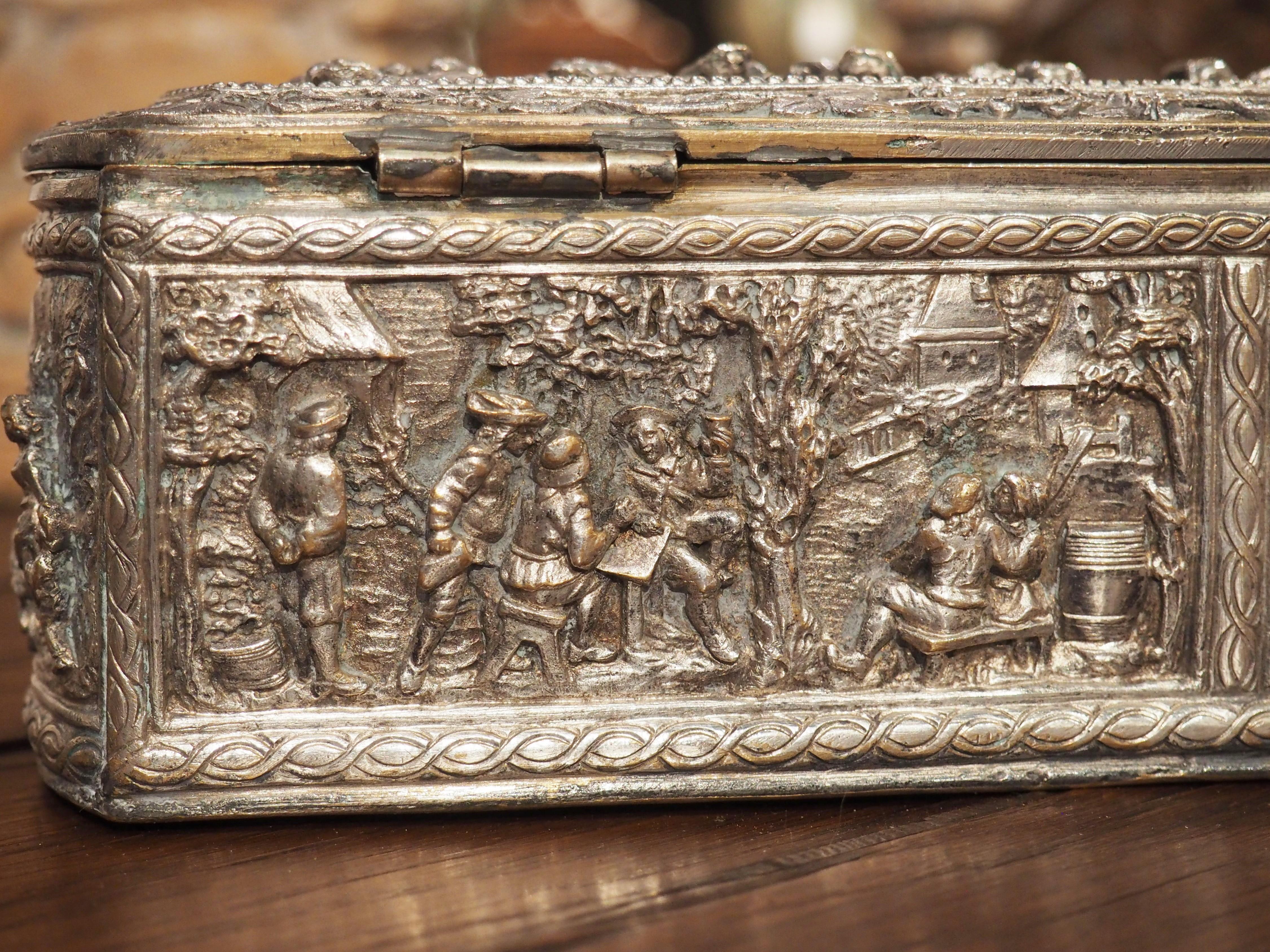 Antique French Silvered Bronze Jewelry or Table Box, Circa 1850 6