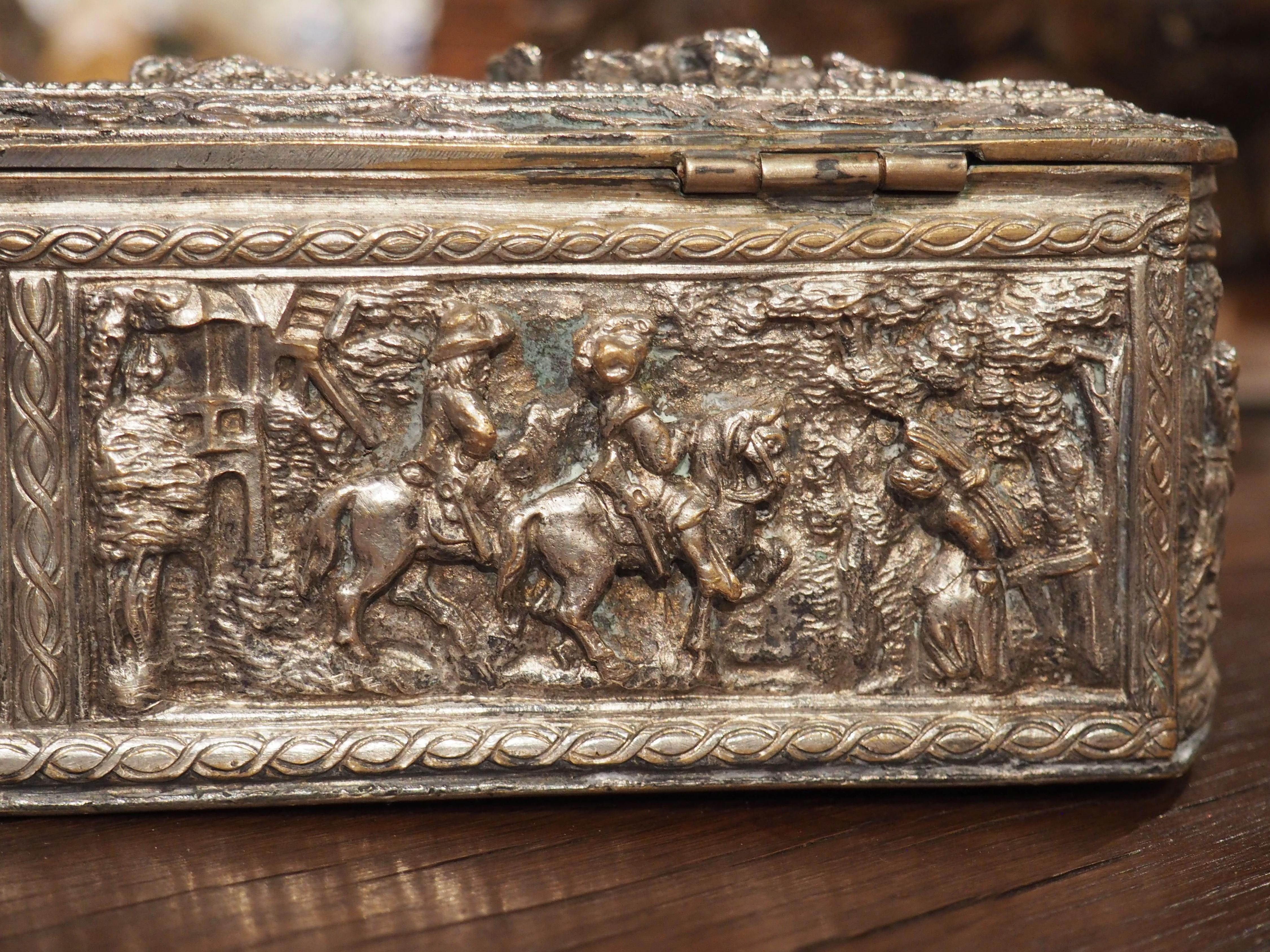 Antique French Silvered Bronze Jewelry or Table Box, Circa 1850 7