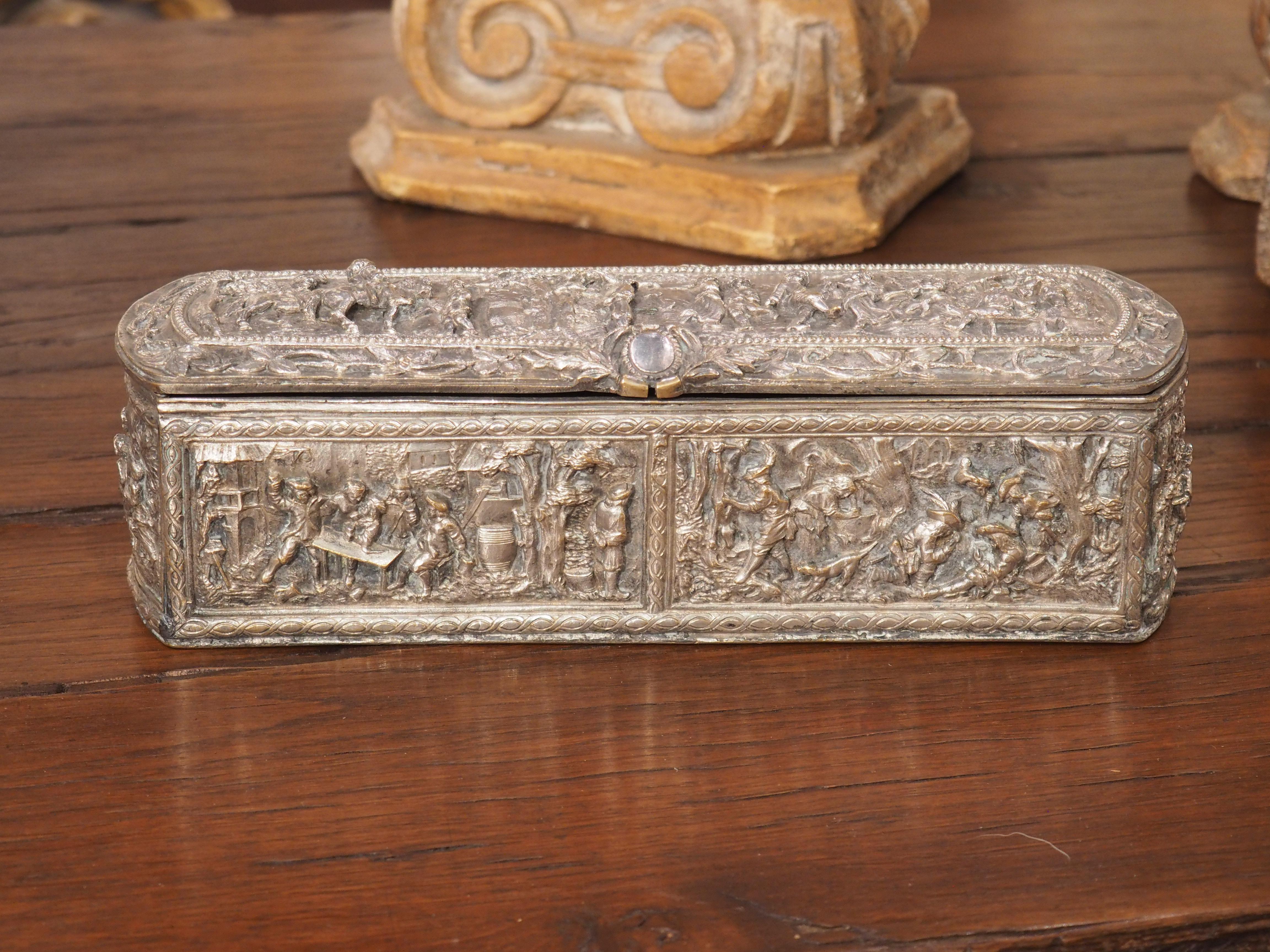 Antique French Silvered Bronze Jewelry or Table Box, Circa 1850 In Good Condition In Dallas, TX